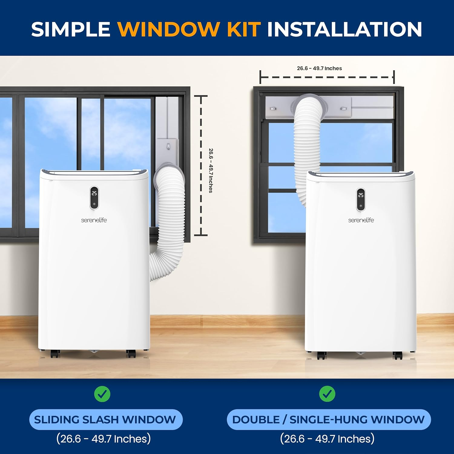 SereneLife SLPAC240W Portable Air Conditioner-12000 BTU Capacity (ASHRAE) Compact Home A/C Cooling Unit with Built-in Dehumidifier & Fan Modes, Includes Window Mount Kit (White), Stadard