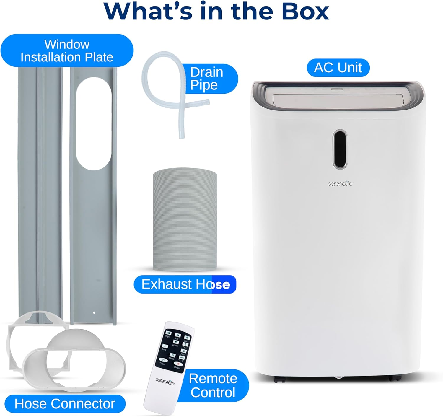 SereneLife SLPAC240W Portable Air Conditioner-12000 BTU Capacity (ASHRAE) Compact Home A/C Cooling Unit with Built-in Dehumidifier & Fan Modes, Includes Window Mount Kit (White), Stadard