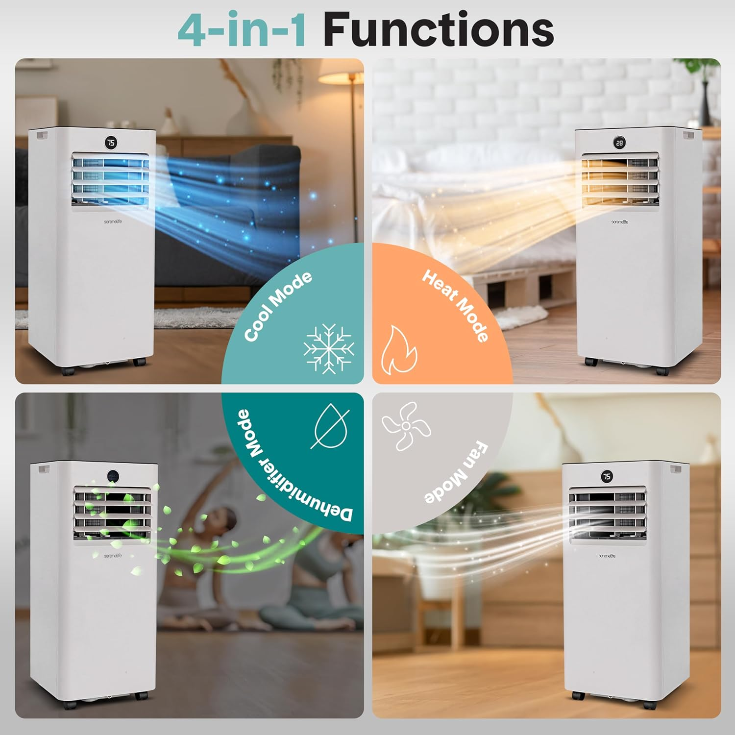 SereneLife 10,000 BTU Portable AC & Heater – with Dehumidifier, Fan, Remote & Window Kit – Cools up to 450 sq. ft.