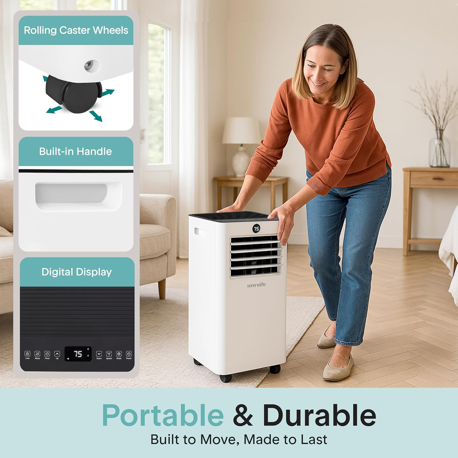 SereneLife 10,000 BTU Portable AC & Heater – with Dehumidifier, Fan, Remote & Window Kit – Cools up to 450 sq. ft.