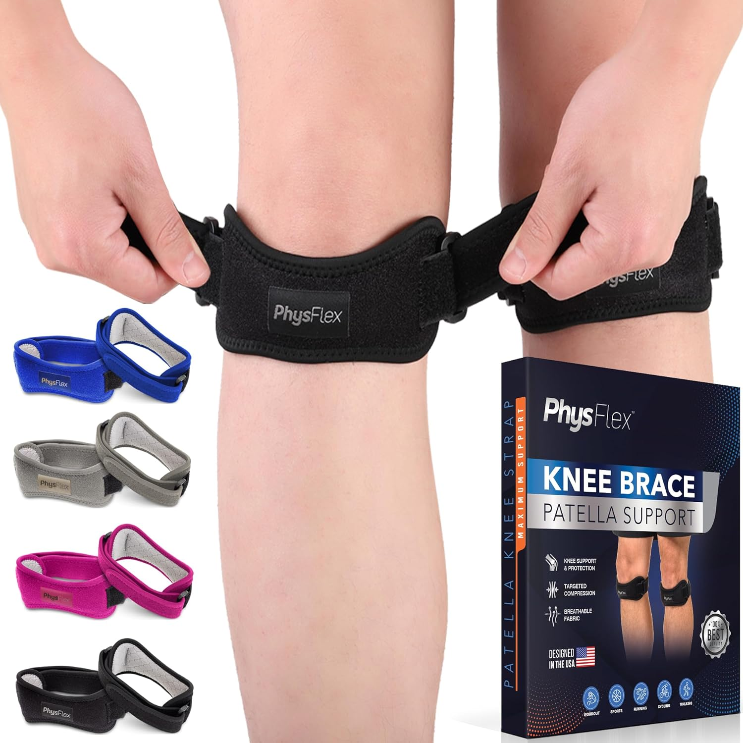 2-Pack Patella Knee Brace – Adjustable Support for Pain Relief, Running, Hiking, Basketball, Jumper’s Knee & Tendonitis