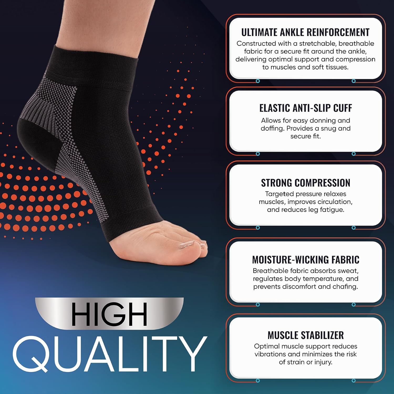 Compression Socks (1 Pair) – Ankle Sleeve for Plantar Fasciitis, Achilles Tendonitis, Heel Spurs, Swelling & Foot Fatigue – Arch Support for Daily Use