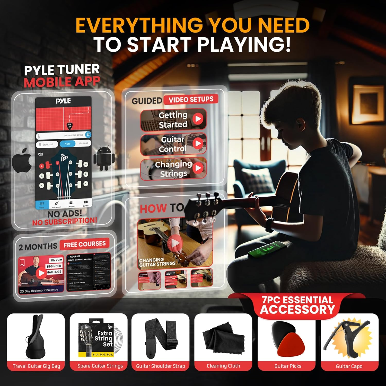 Pyle 6 String HOME_APPLIANCES, Right, Black Gloss, 30" (PGACMS30BK)