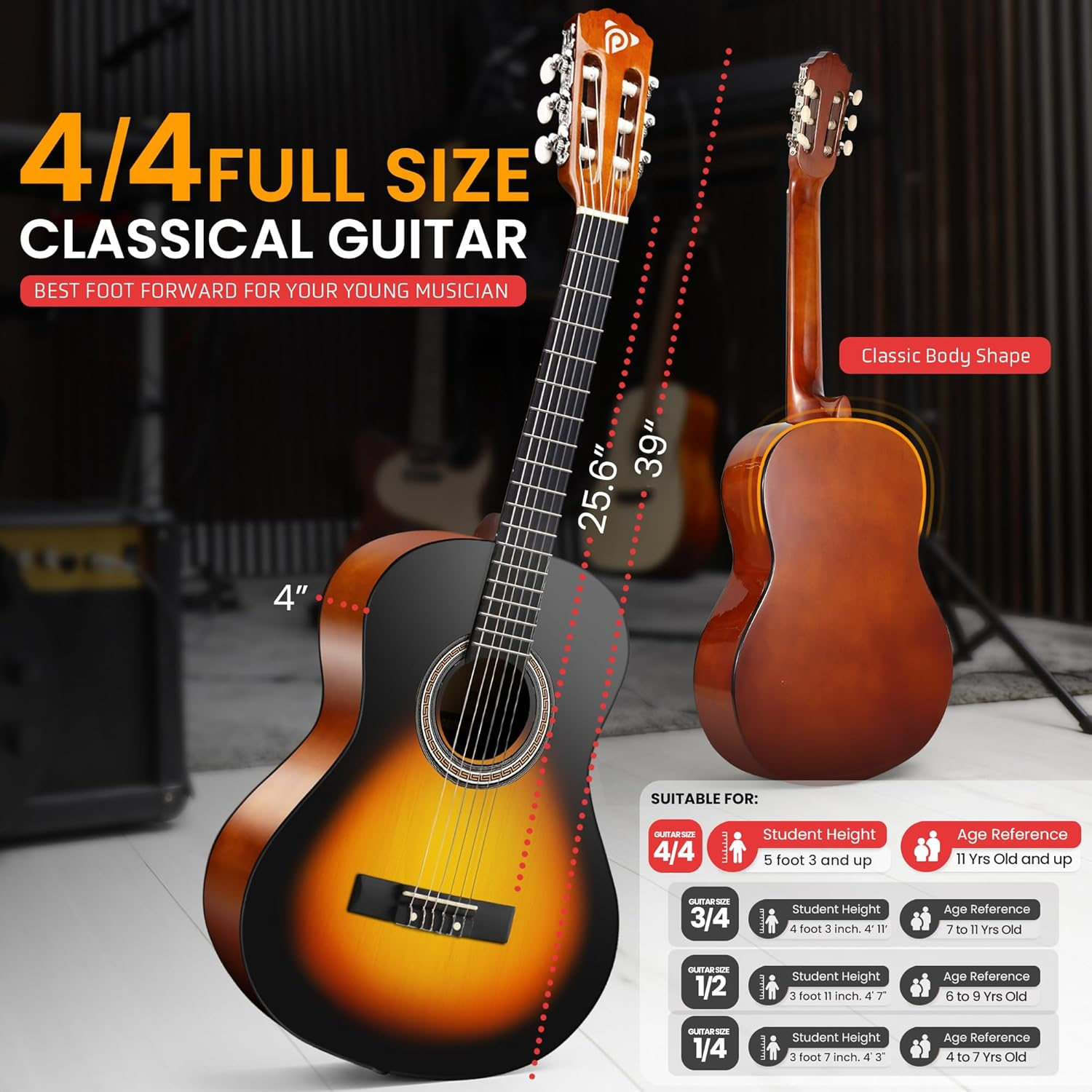 Pyle 36" 6‑String Western-Style Guitar – Right-Handed, Sunset Brown Finish (Model PGACMS90SBD)