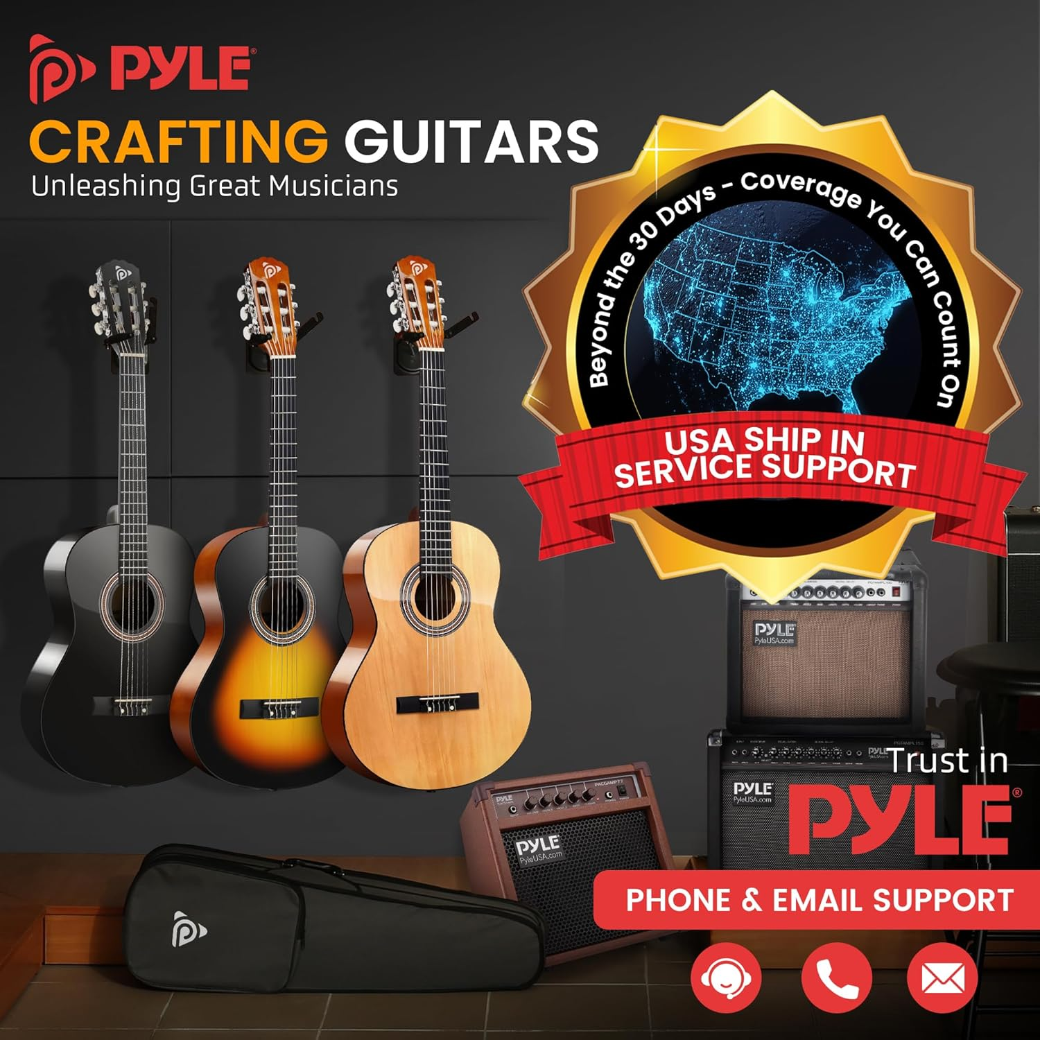 Pyle 39" Classical Guitar Starter Kit – Full‑Size (4/4) Wood Guitar with Capo, Gig Bag, Extra Strings, Strap & Picks (Blue Gloss)