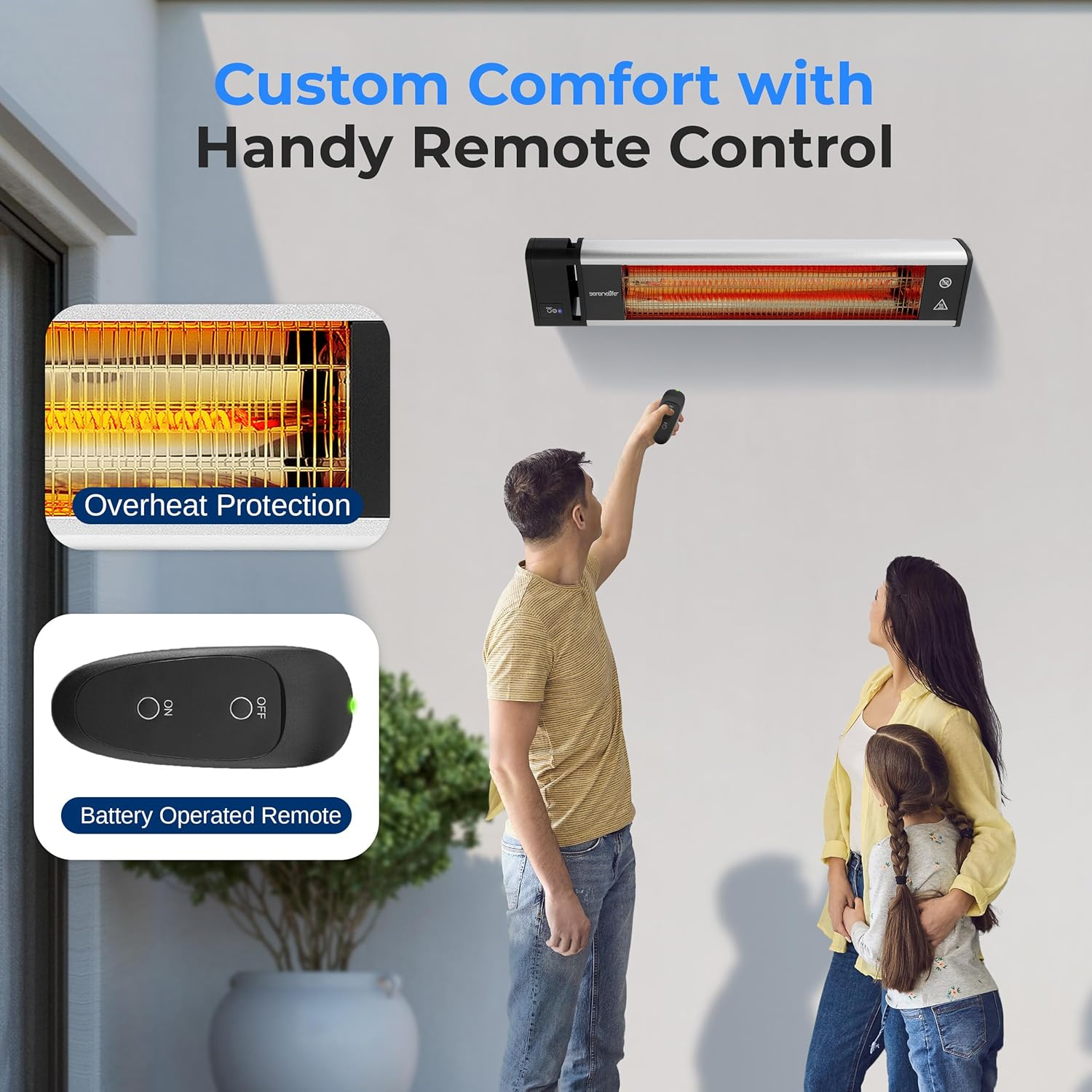 SereneLife 1500W Wall-Mounted Infrared Heater with Remote – Indoor/Outdoor Use, Odorless, IP65 Waterproof