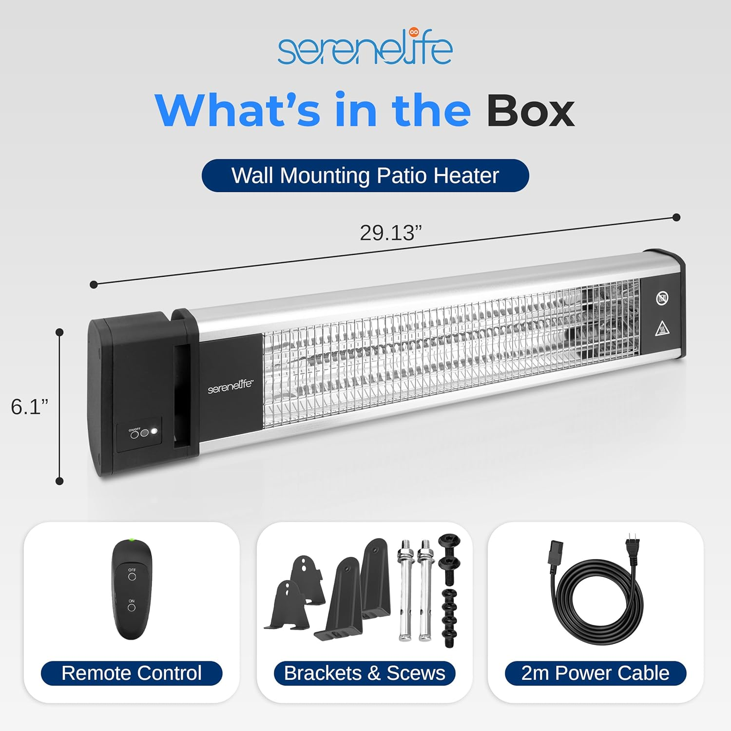 SereneLife 1500W Wall-Mounted Infrared Heater with Remote – Indoor/Outdoor Use, Odorless, IP65 Waterproof