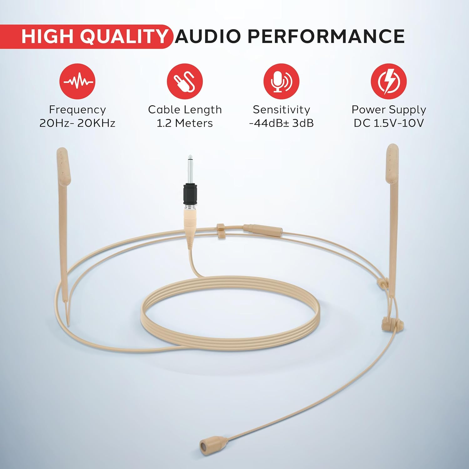 Pyle PMHM2 Double Over-Ear Omnidirectional Boom Condenser Microphone Headset – Hands-Free Wired Design with 3.5mm & 1/4" Adapter, 1.2m Cable, and Windscreen (Beige)