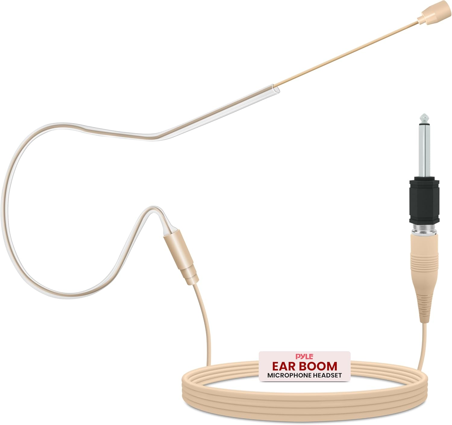 PYLE-PRO PMEM1 Over-Ear Boom Microphone Headset – Professional Hands-Free Omnidirectional Condenser Mic with 3.5mm & 1/4" Adapter, 1.2m Cable, and Windscreen (Beige)