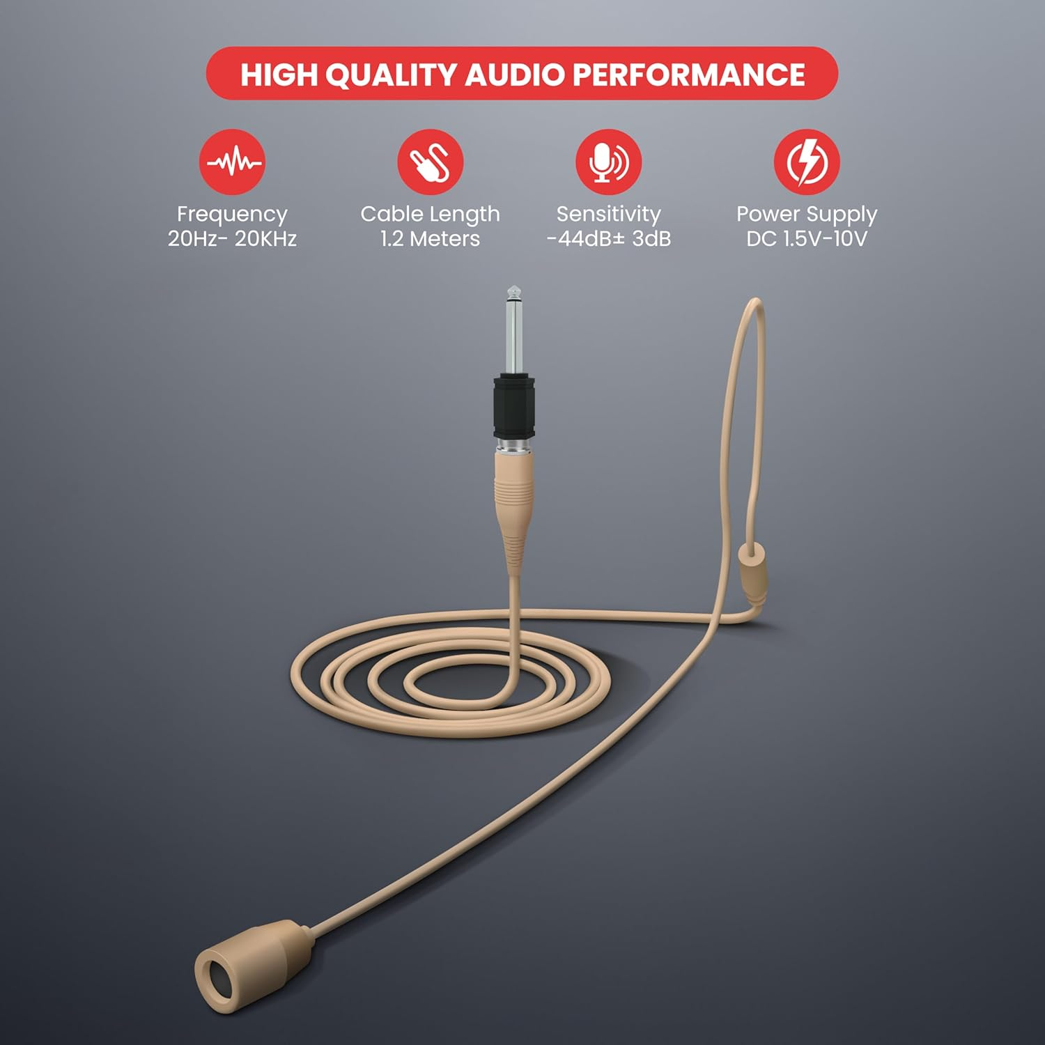 PYLE-PRO PMEM1 Over-Ear Boom Microphone Headset – Professional Hands-Free Omnidirectional Condenser Mic with 3.5mm & 1/4" Adapter, 1.2m Cable, and Windscreen (Beige)