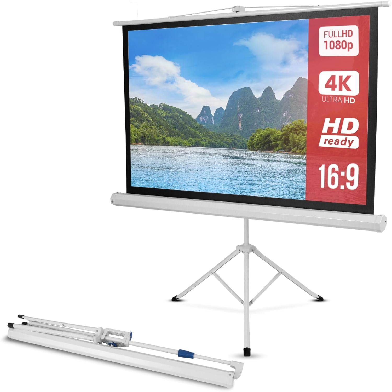 Pyle 50" Portable Projector Screen with Tripod – Lightweight, Durable, Easy Setup, 4:3 Aspect Ratio, White Matte Surface for Indoor/Outdoor Use