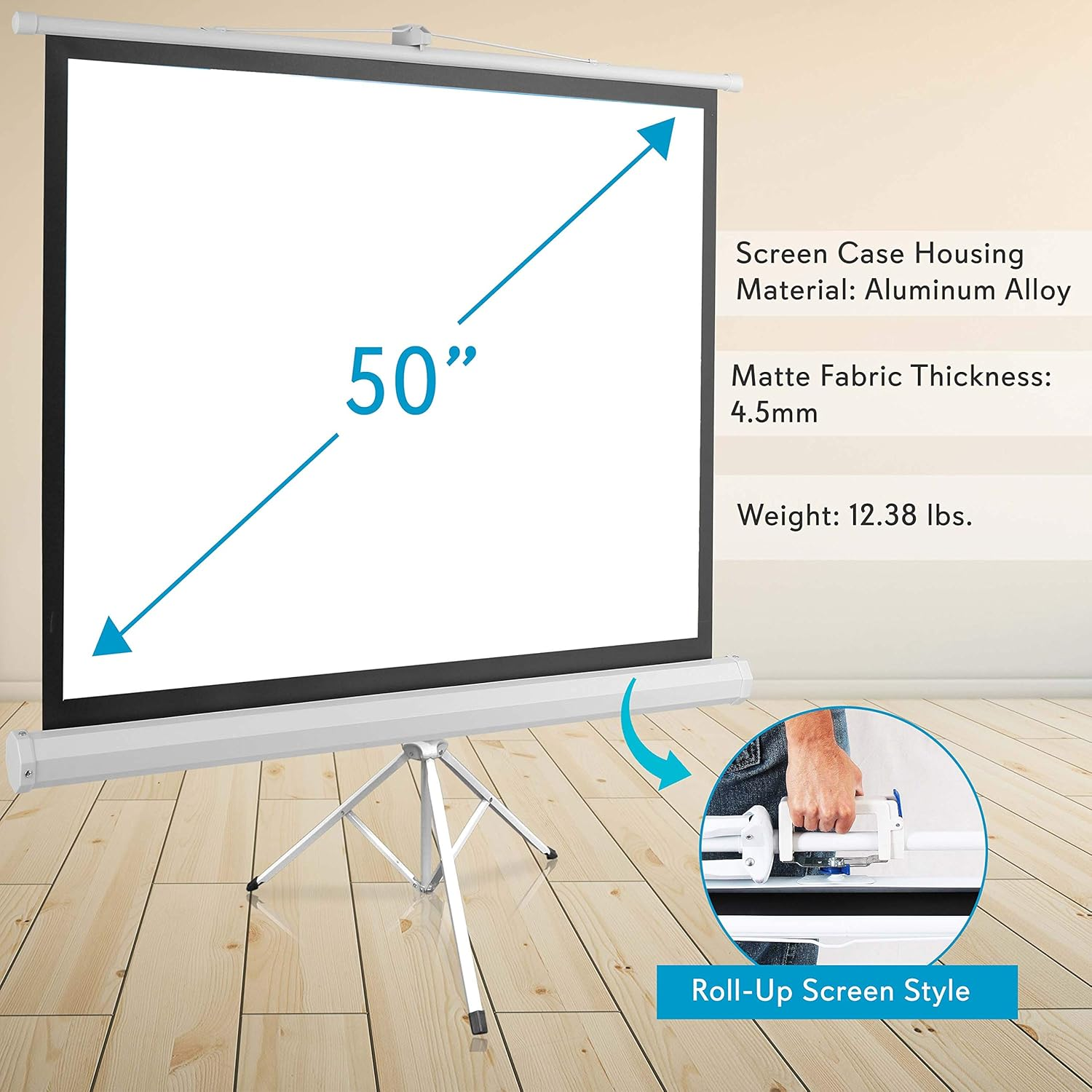 Pyle 50" Portable Projector Screen with Tripod – Lightweight, Durable, Easy Setup, 4:3 Aspect Ratio, White Matte Surface for Indoor/Outdoor Use
