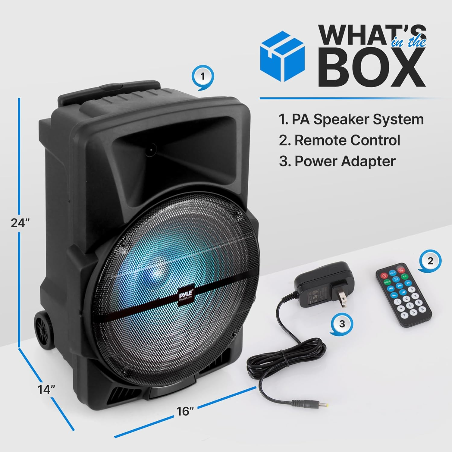 Wireless Portable PA Speaker System -1200W High Powered Bluetooth Compatible Indoor and Outdoor DJ Sound Stereo Loudspeaker w/ USB SD MP3 AUX  3.5mm Input, Flashing Party Light & FM Radio -PPHP1544B