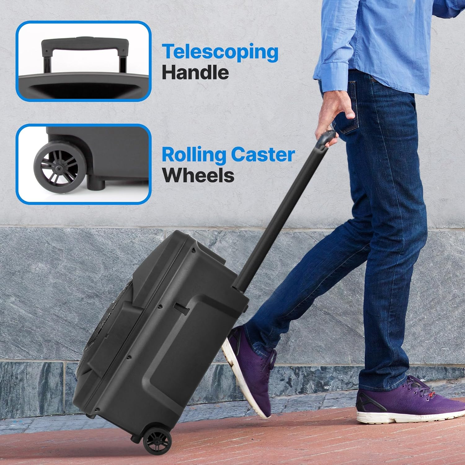 Wireless Portable PA Speaker System -1200W High Powered Bluetooth Compatible Indoor and Outdoor DJ Sound Stereo Loudspeaker w/ USB SD MP3 AUX  3.5mm Input, Flashing Party Light & FM Radio -PPHP1544B