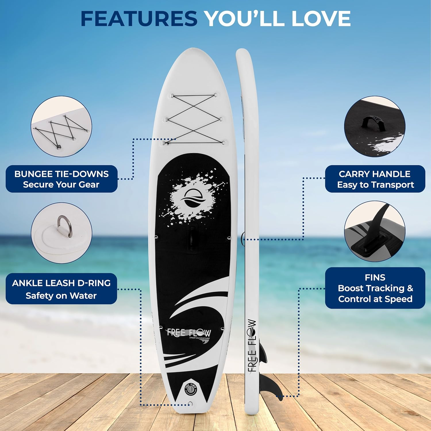 SereneLife Inflatable Stand-Up Paddle Board – Includes Premium SUP Accessories – Extra-Wide, Stable Design with Non-Slip EVA Deck Pad – Suitable for Adults and Youth of All Skill Levels, Supports Up to 350 lbs