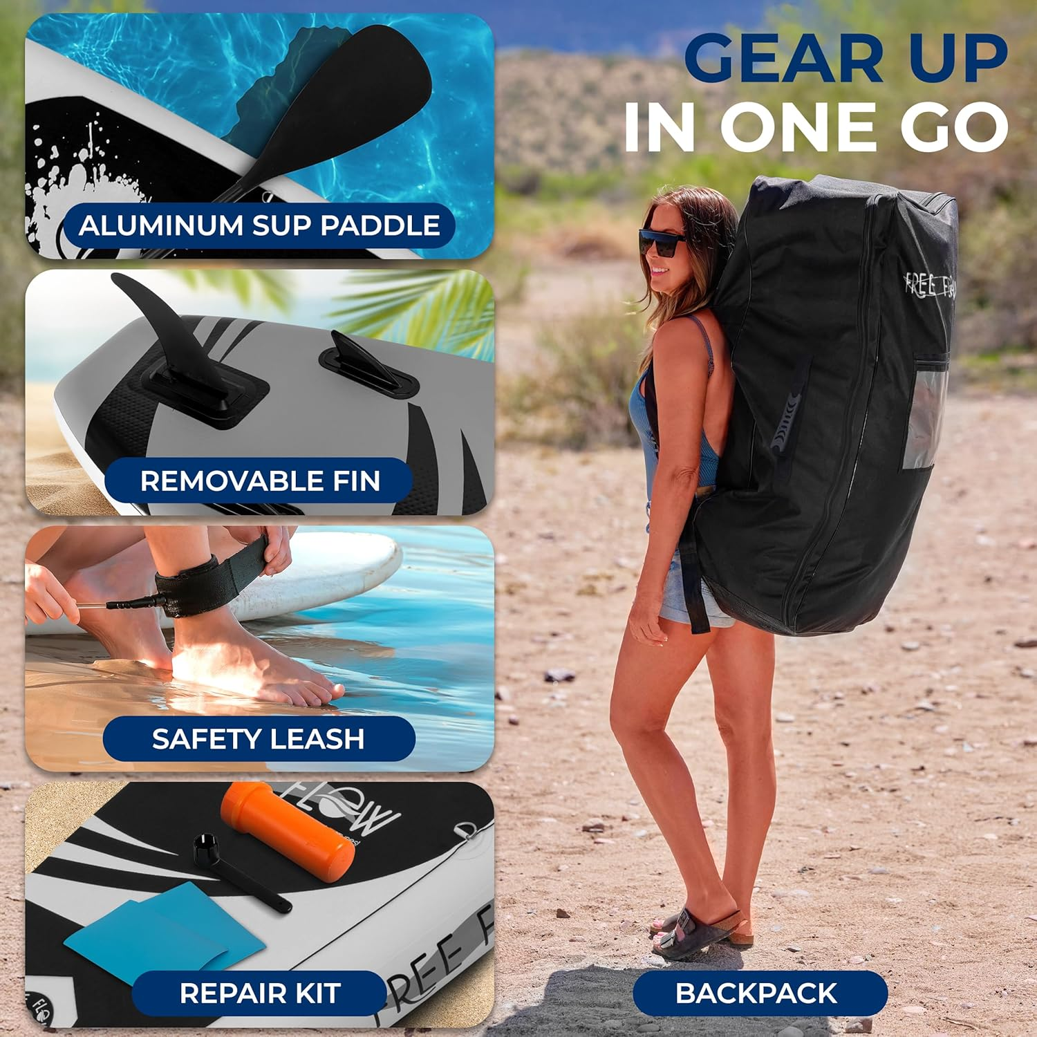 SereneLife Inflatable Stand-Up Paddle Board – Includes Premium SUP Accessories – Extra-Wide, Stable Design with Non-Slip EVA Deck Pad – Suitable for Adults and Youth of All Skill Levels, Supports Up to 350 lbs