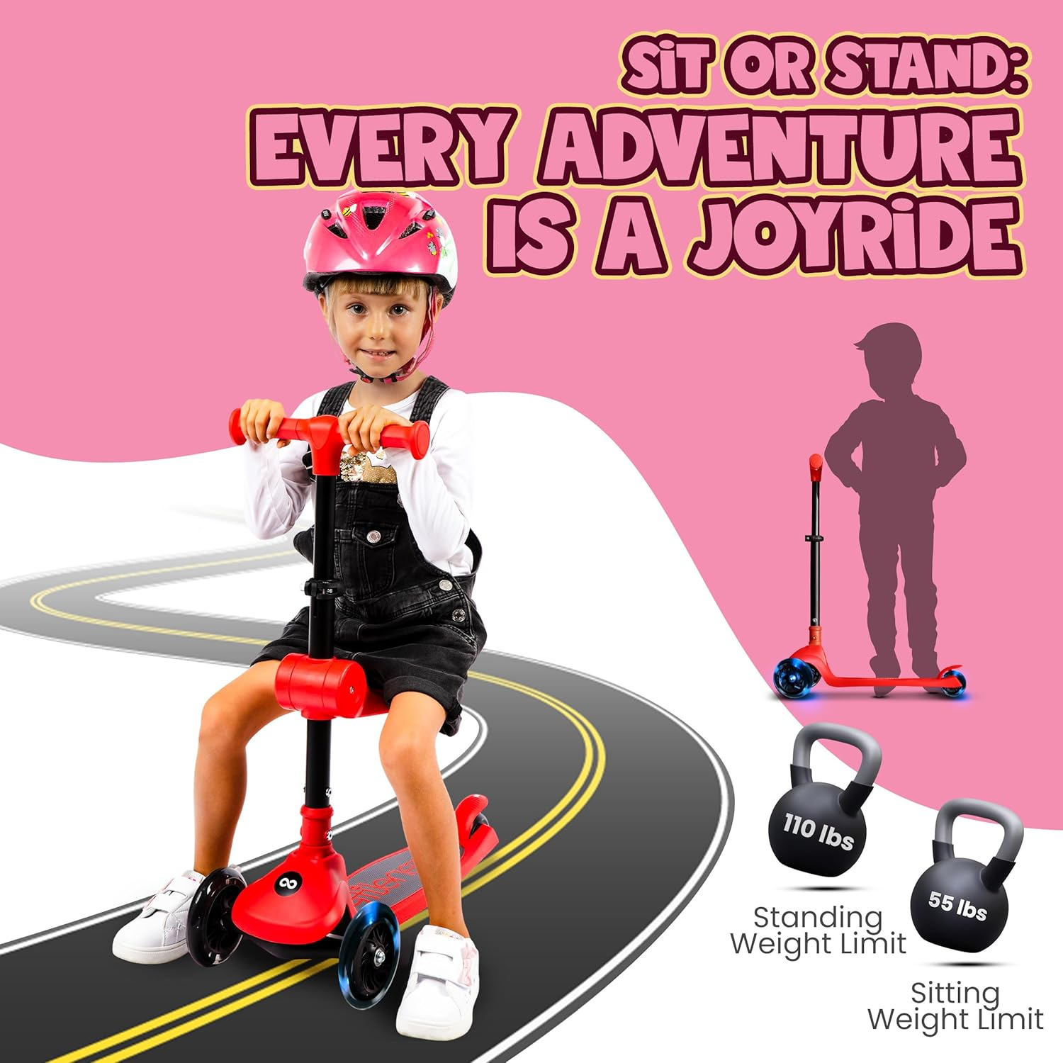 SereneLife 3‑Wheel Foldable Kids Scooter with LED Light‑Up Wheels and Adjustable Handlebar