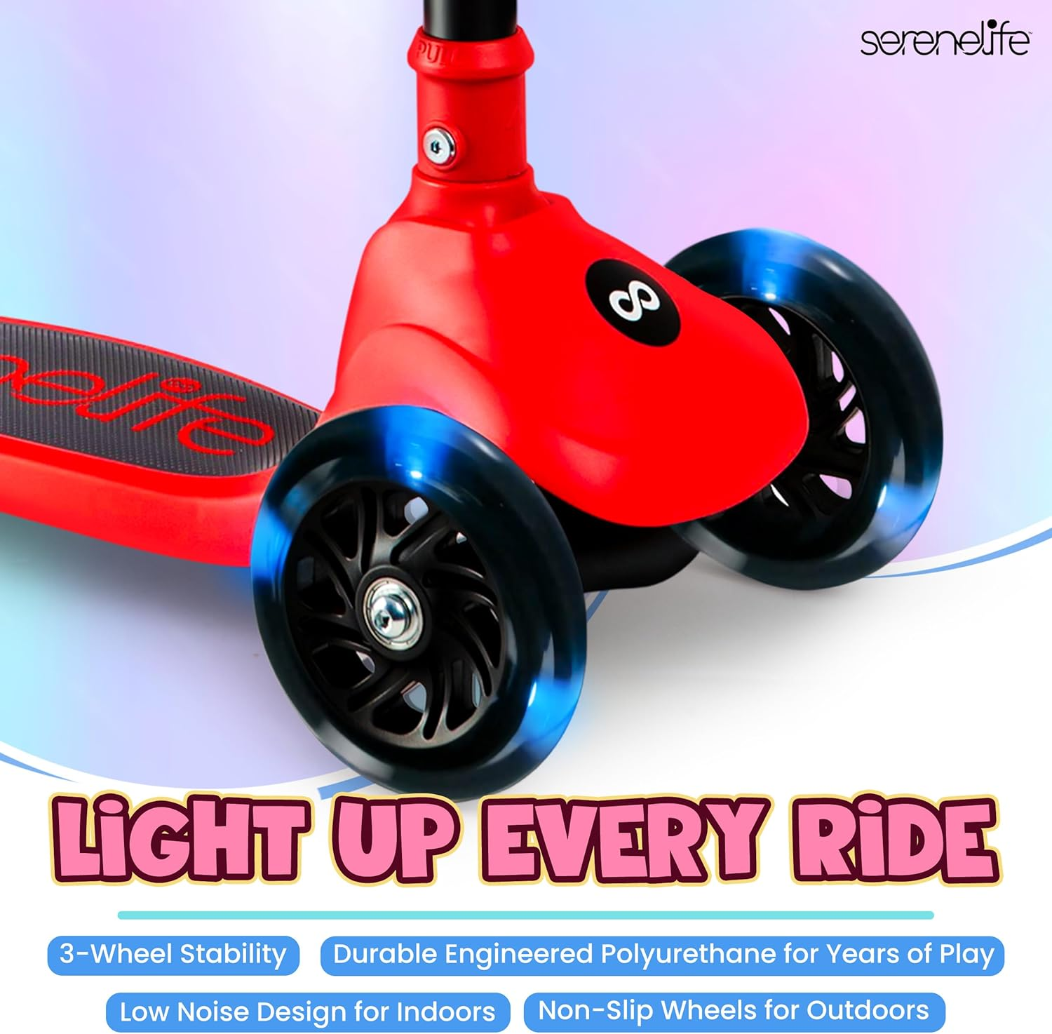 SereneLife 3‑Wheel Foldable Kids Scooter with LED Light‑Up Wheels and Adjustable Handlebar