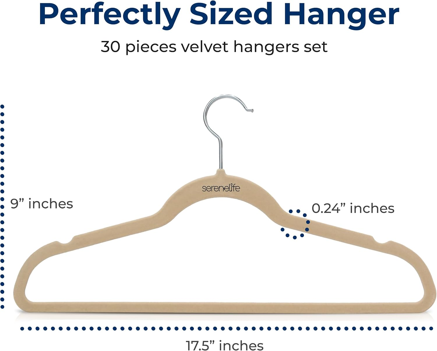SereneLife 30 Pack Velvet Hangers with Non‑Slip Design, 360° Swivel Hook, Ultra‑Thin and Space‑Saving for Shirts, Sweaters, Hoodies, Kids Clothes, and Dresses
