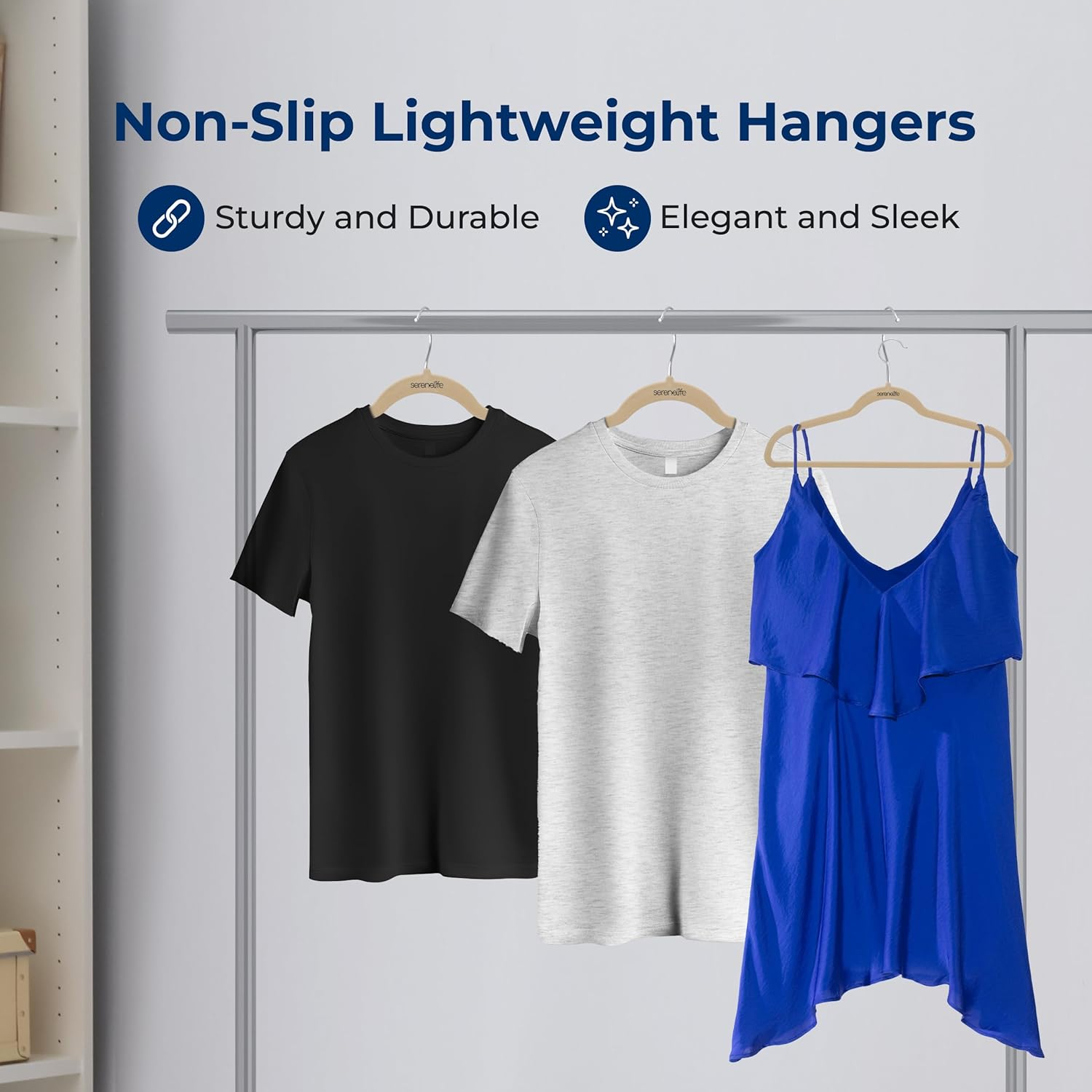 SereneLife 30 Pack Velvet Hangers with Non‑Slip Design, 360° Swivel Hook, Ultra‑Thin and Space‑Saving for Shirts, Sweaters, Hoodies, Kids Clothes, and Dresses