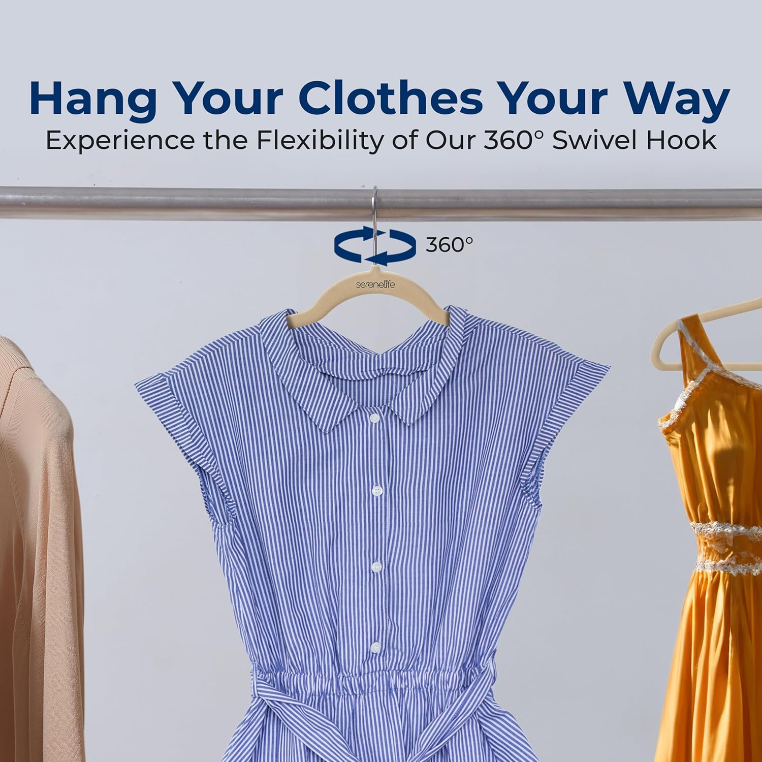 SereneLife 30 Pack Velvet Hangers with Non‑Slip Design, 360° Swivel Hook, Ultra‑Thin and Space‑Saving for Shirts, Sweaters, Hoodies, Kids Clothes, and Dresses
