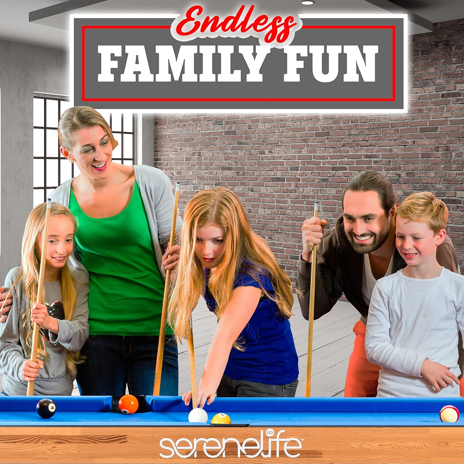 SereneLife 4-in-1 Multi-Game Table, 4’ x 2’ Folding Portable Arcade Set with Accessories – Includes Ping Pong, Air Hockey, Billiards, and Shuffleboard – Ideal for Indoor or Outdoor Use, Suitable for All Ages