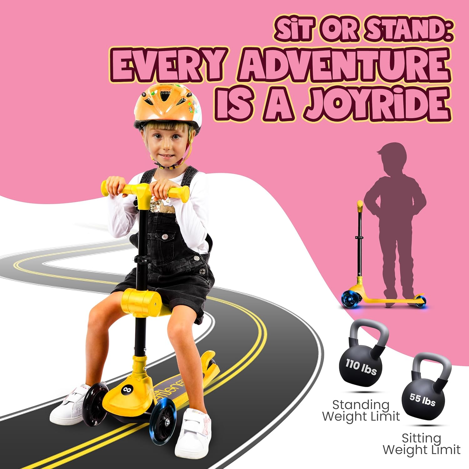 SereneLife Foldable 3-Wheel Kids Scooter – Adjustable Handlebar with LED Light-Up Wheels for Fun and Safe Riding