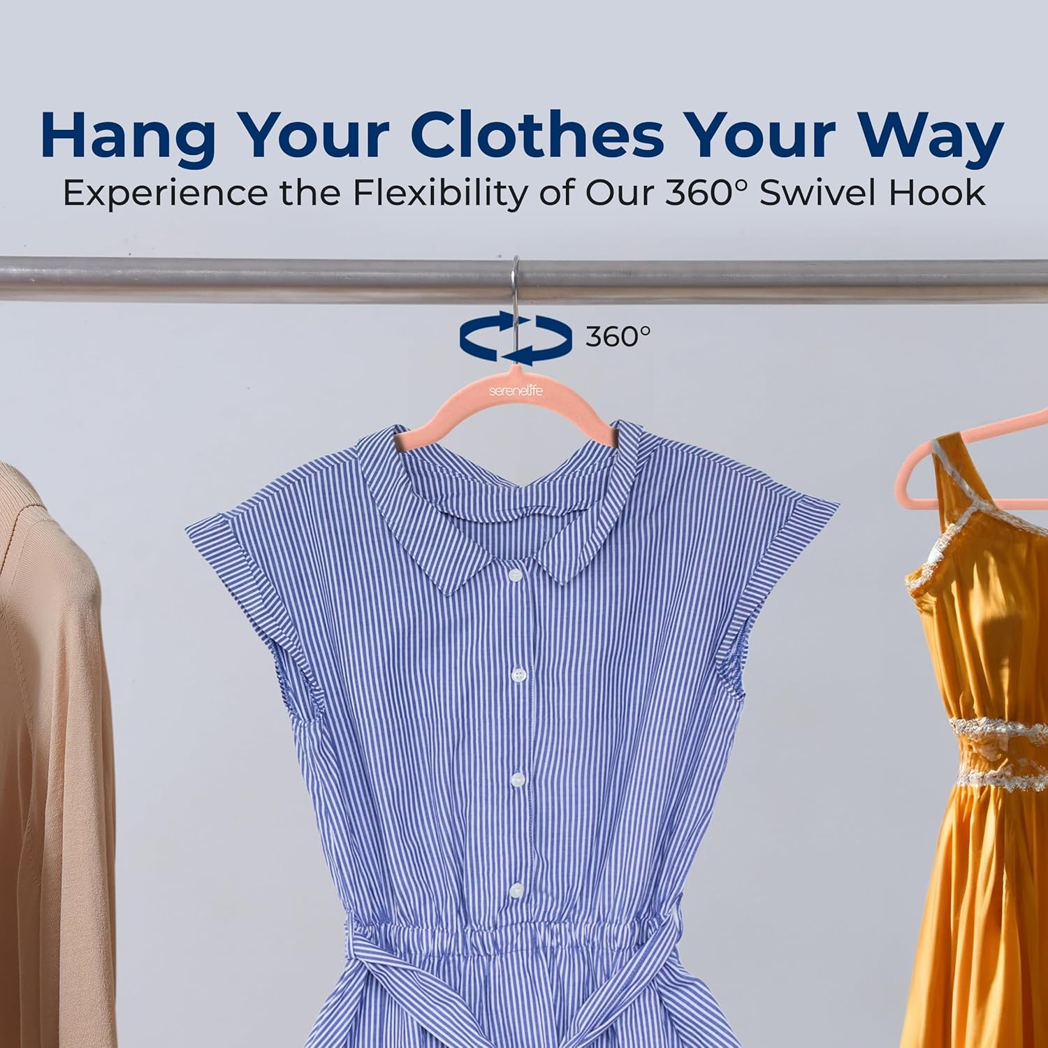 SereneLife 50-Pack Velvet Hangers – Ultra-Thin, Lightweight & Non-Slip with 360° Swivel Hooks – Space-Saving Solution for Shirts, Sweaters, Hoodies, Dresses & Children’s Clothing