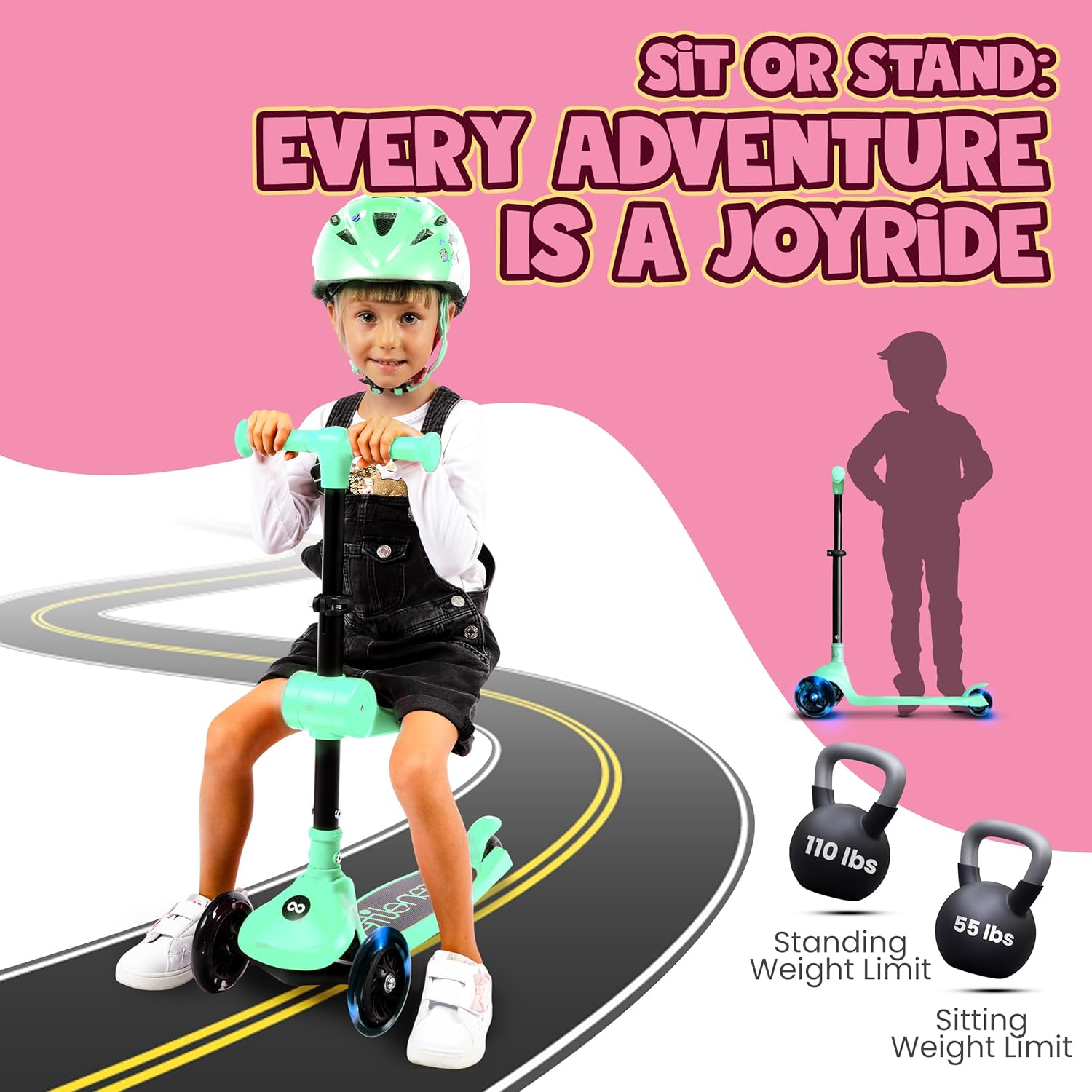 SereneLife 3-Wheel Kids Scooter – Foldable Design with Adjustable Handlebar and LED Light-Up Wheels for Safe, Fun Riding