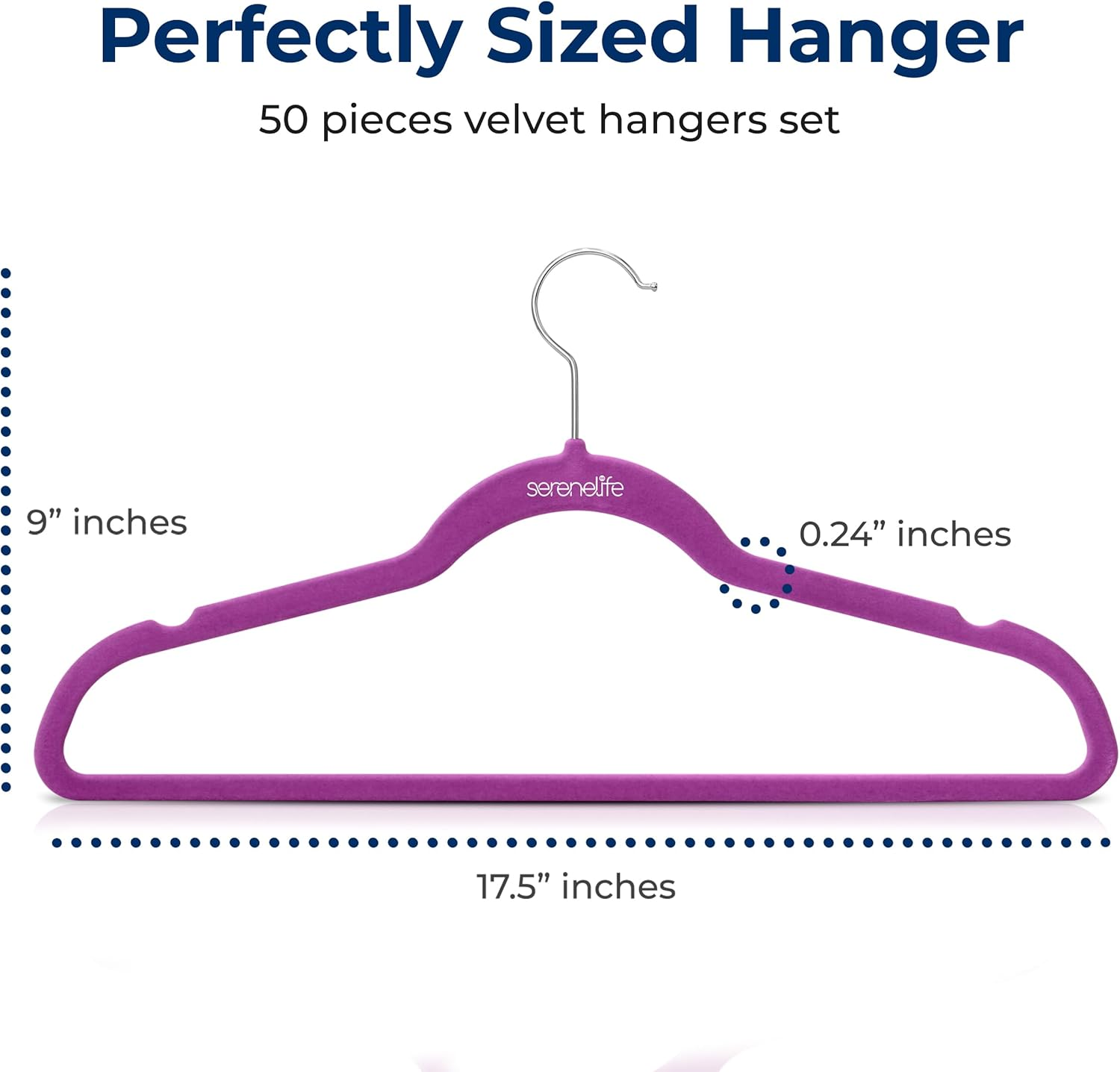 SereneLife 50-Pack Velvet Hangers – Non-Slip, 360° Rotating Hooks – Slim, Lightweight Hangers for Shirts, Sweaters, Hoodies, Kids’ Clothing & Dresses – Space-Saving Design