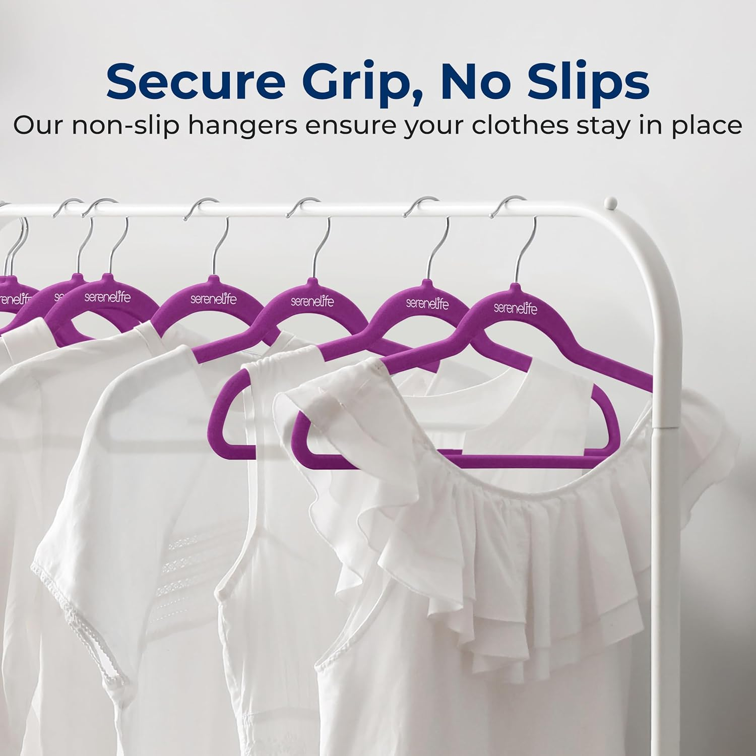 SereneLife 50-Pack Velvet Hangers – Non-Slip, 360° Rotating Hooks – Slim, Lightweight Hangers for Shirts, Sweaters, Hoodies, Kids’ Clothing & Dresses – Space-Saving Design