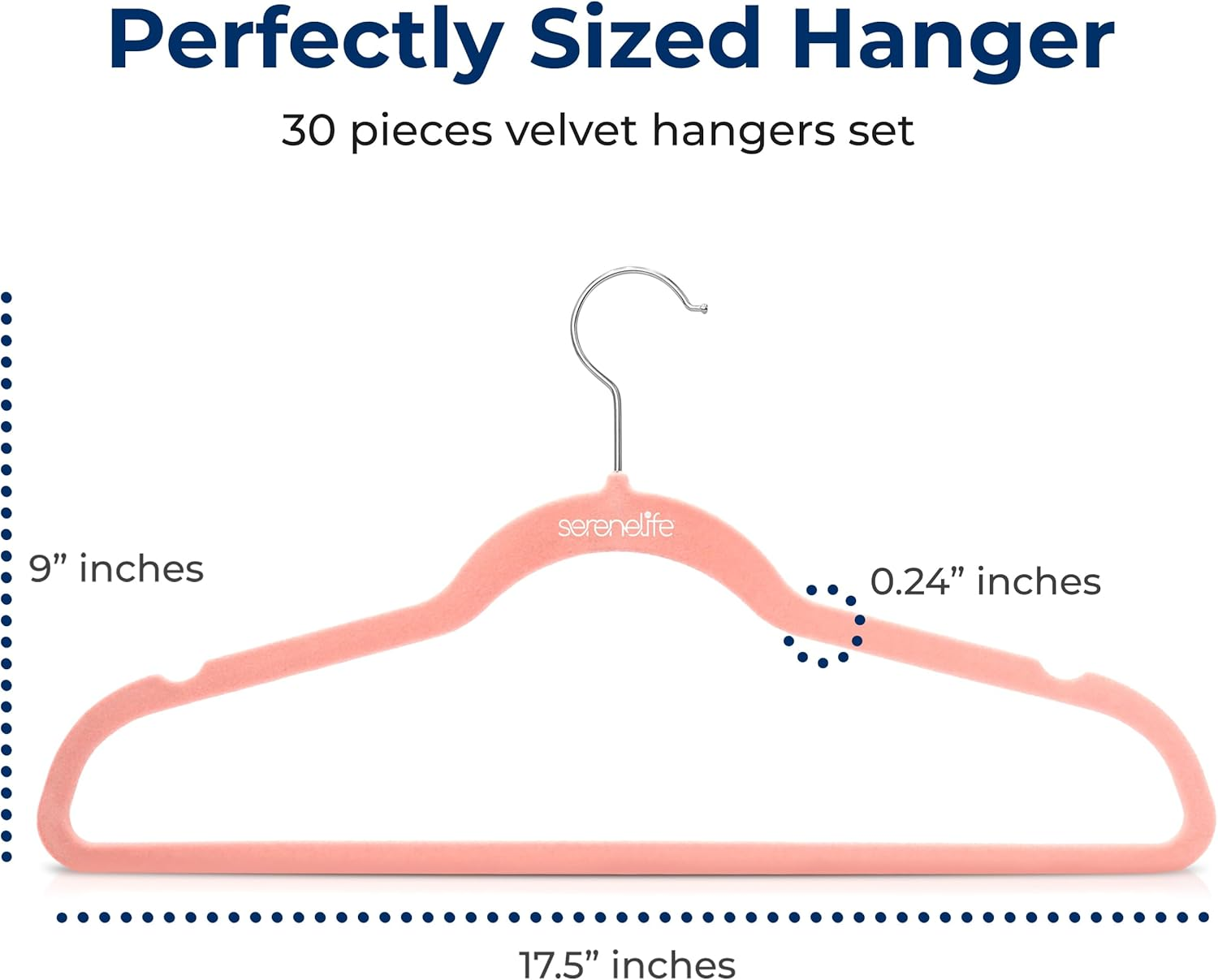 SereneLife 30-Pack Velvet Hangers – Space-Saving, Ultra-Thin and Lightweight with Non-Slip Surface and 360° Swivel Hook – Ideal for Shirts, Sweaters, Hoodies, Dresses, and Kids’ Clothes