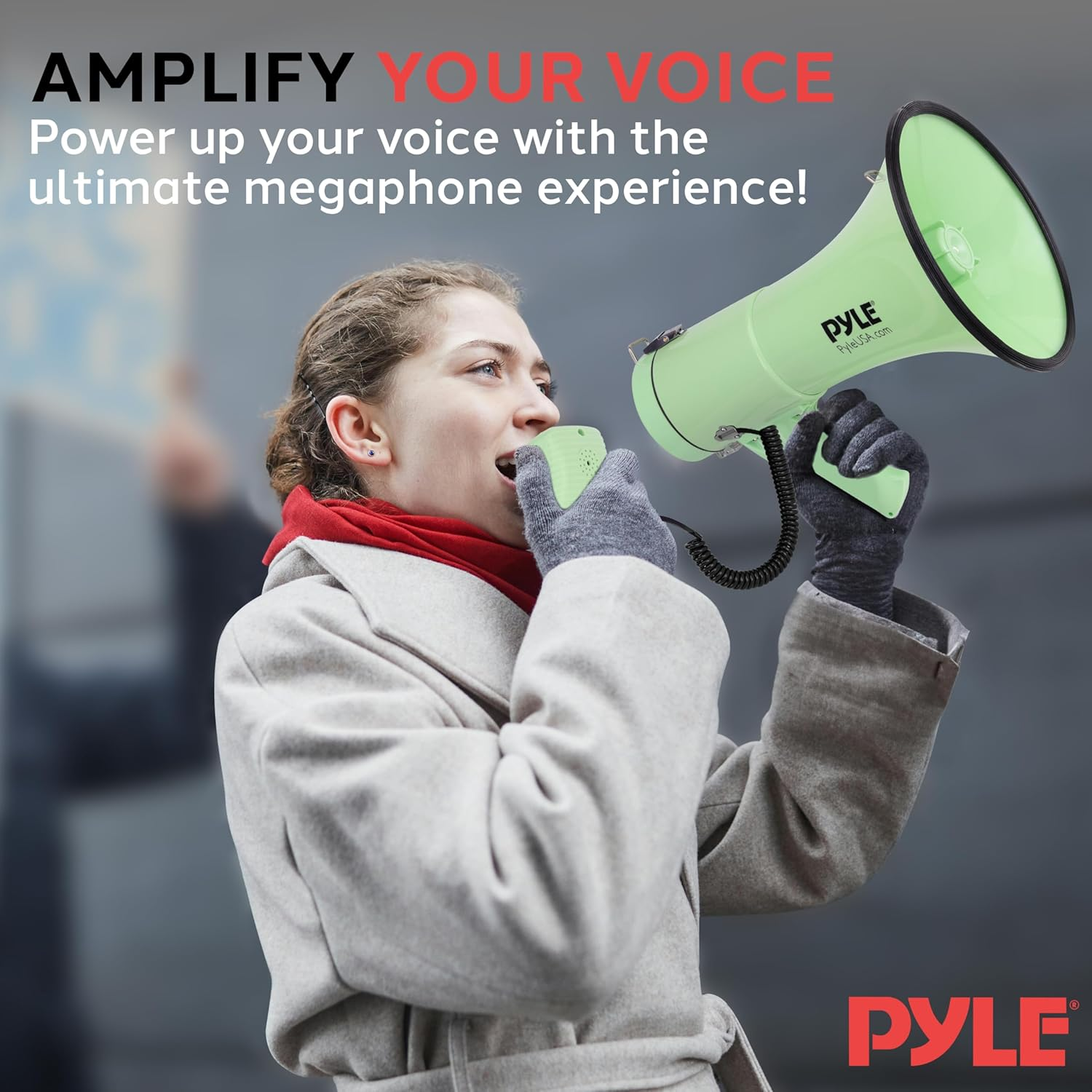 Pyle 50W Megaphone Bullhorn – Portable with Automatic Siren, Adjustable Volume, and 1200-Square-Yard Projection Range – Includes AUX Input, Talk, Siren, Music, Whistle, Recording Functions, and Shoulder Strap (Black)