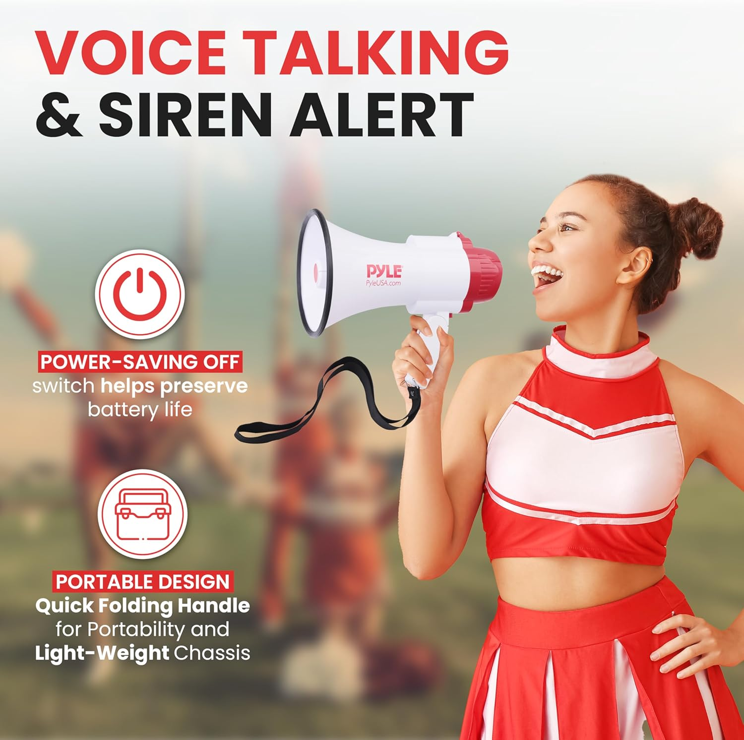 Pyle Megaphone Speaker PA Bullhorn – 30W with Built-in Siren, Voice Recorder, and 800-Yard Range – Perfect for Football, Soccer, Baseball, Hockey, Basketball, Cheerleading, Fans, and Coaches – Model PMP35R