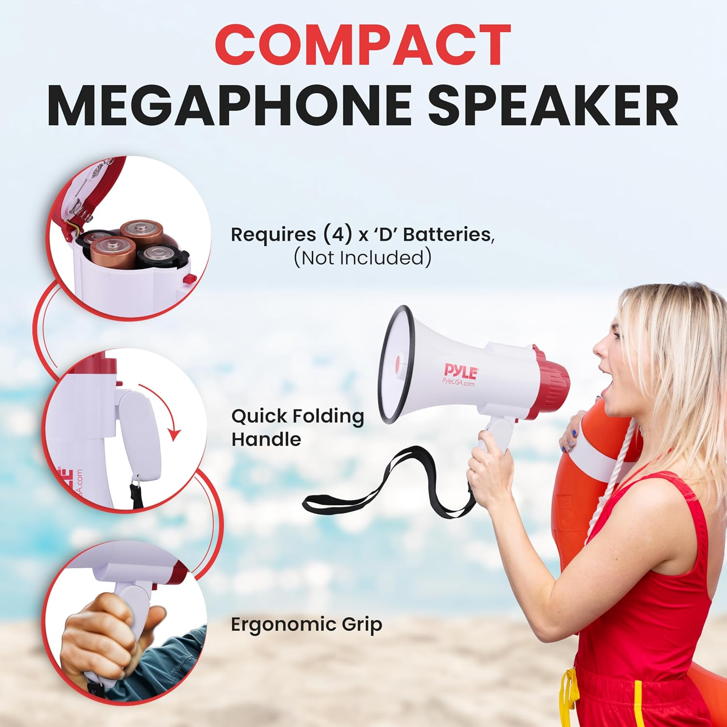 Pyle Megaphone Speaker PA Bullhorn – 30W with Built-in Siren, Voice Recorder, and 800-Yard Range – Perfect for Football, Soccer, Baseball, Hockey, Basketball, Cheerleading, Fans, and Coaches – Model PMP35R