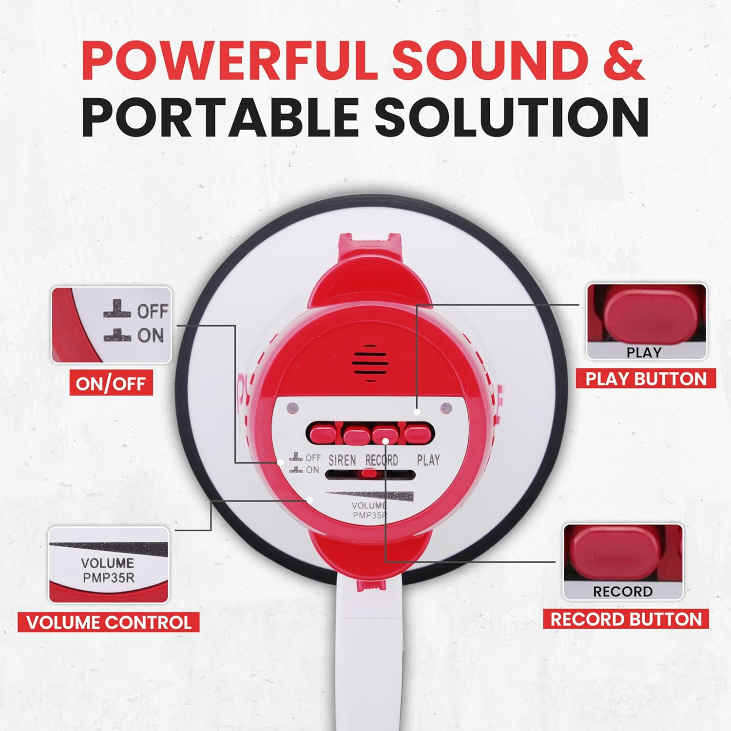 Pyle Megaphone Speaker PA Bullhorn – 30W with Built-in Siren, Voice Recorder, and 800-Yard Range – Perfect for Football, Soccer, Baseball, Hockey, Basketball, Cheerleading, Fans, and Coaches – Model PMP35R