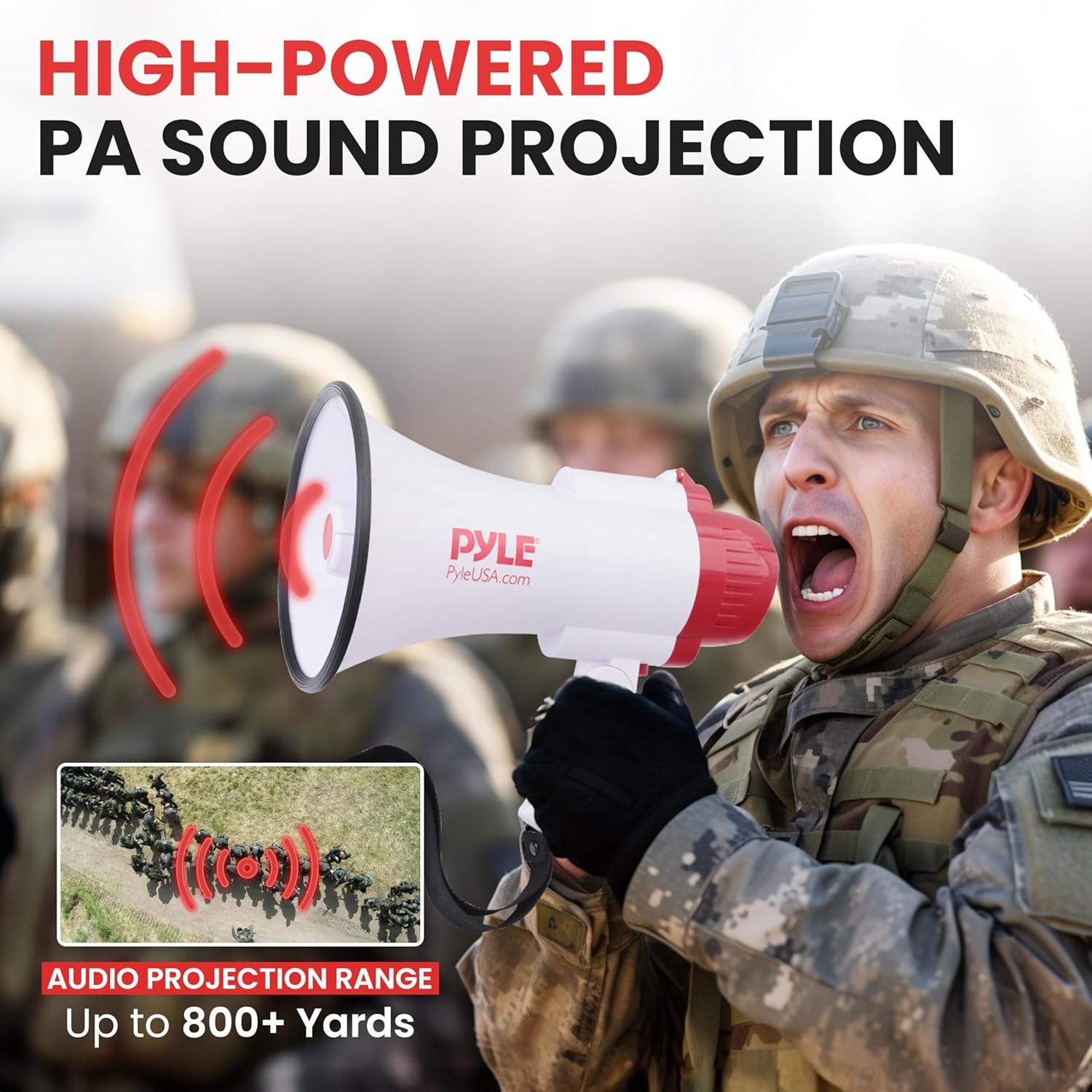 Pyle Megaphone Speaker PA Bullhorn – 30W with Built-in Siren, Voice Recorder, and 800-Yard Range – Perfect for Football, Soccer, Baseball, Hockey, Basketball, Cheerleading, Fans, and Coaches – Model PMP35R