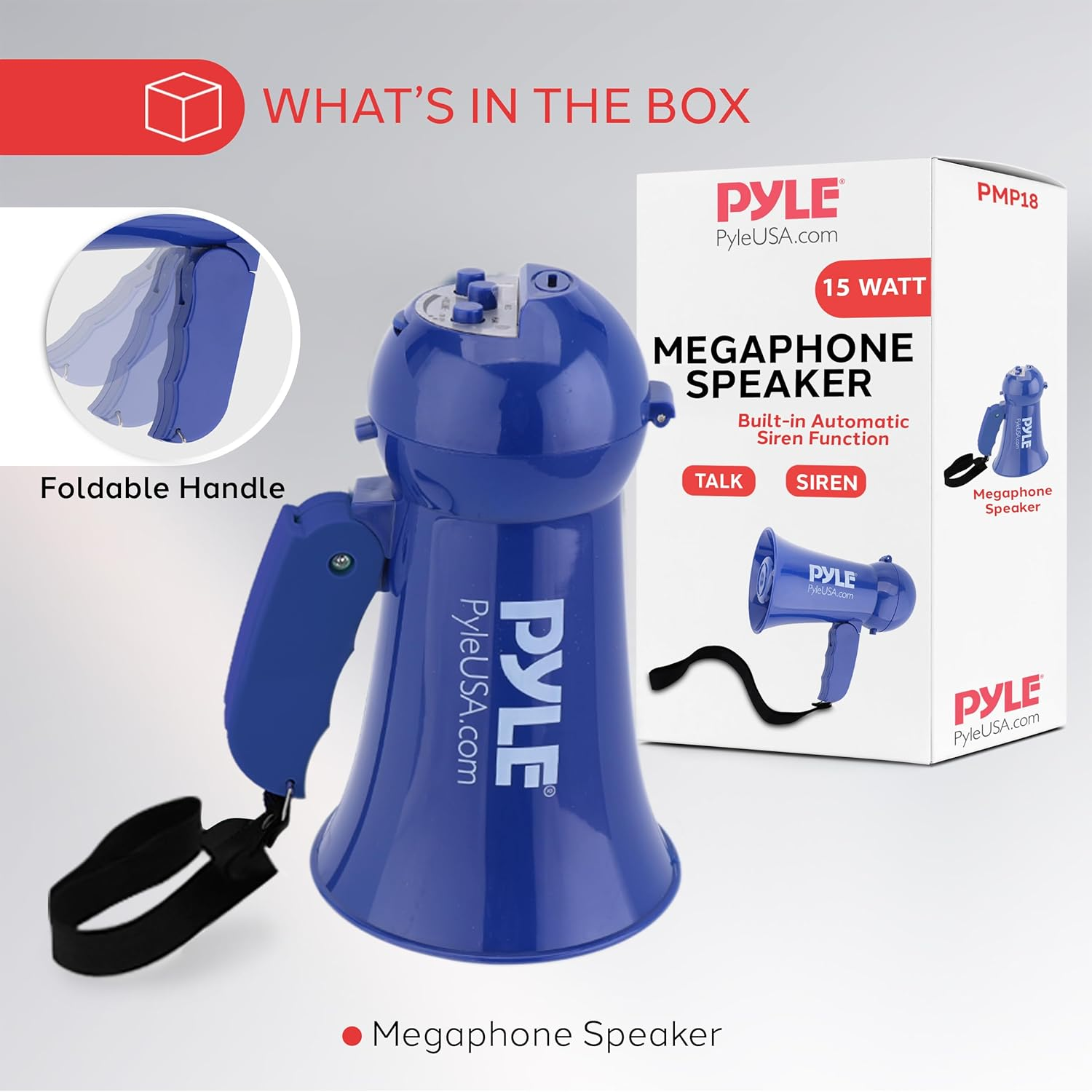 Pyle Portable Battery-Operated Megaphone – Loudspeaker with Built-in Siren and Dynamic Microphone – Perfect for Football Game Cheers, Mini Bullhorn for Kids and Adults (Navy Blue)