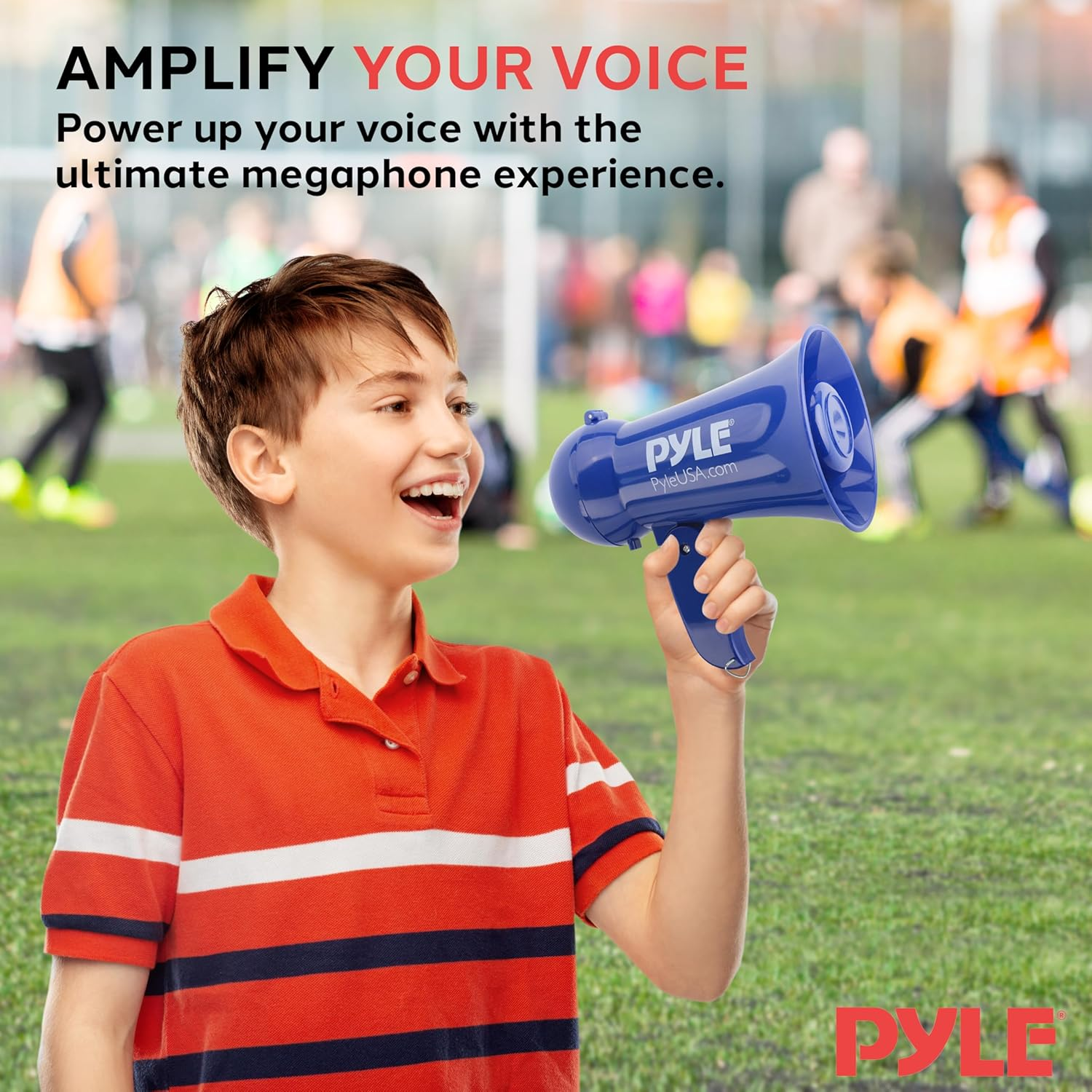 Pyle Portable Battery-Operated Megaphone – Loudspeaker with Built-in Siren and Dynamic Microphone – Perfect for Football Game Cheers, Mini Bullhorn for Kids and Adults (Navy Blue)