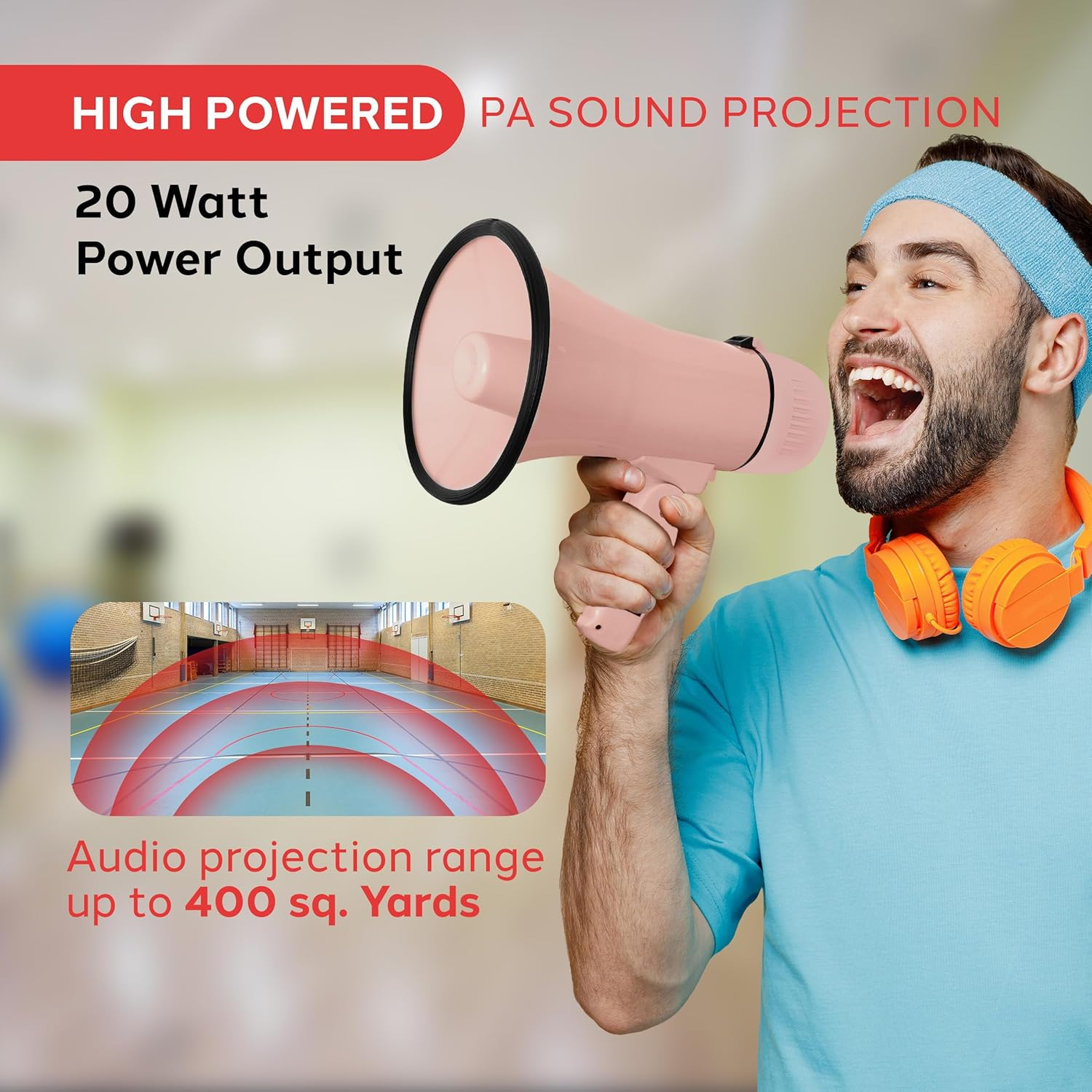 Pyle 20W Portable Megaphone Bullhorn – Handheld Loudspeaker with Siren and Adjustable Volume – Compact, Powerful for Events, Sports, Announcements, and Public Address