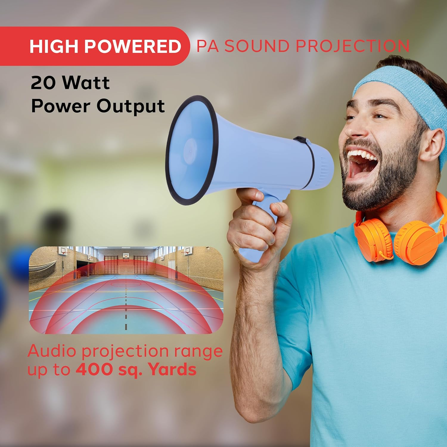 Pyle 20W Megaphone Bullhorn – Portable Handheld Speaker with Adjustable Volume and Siren – Compact, Powerful Loudspeaker for Announcements, Events, Sports, and Public Address