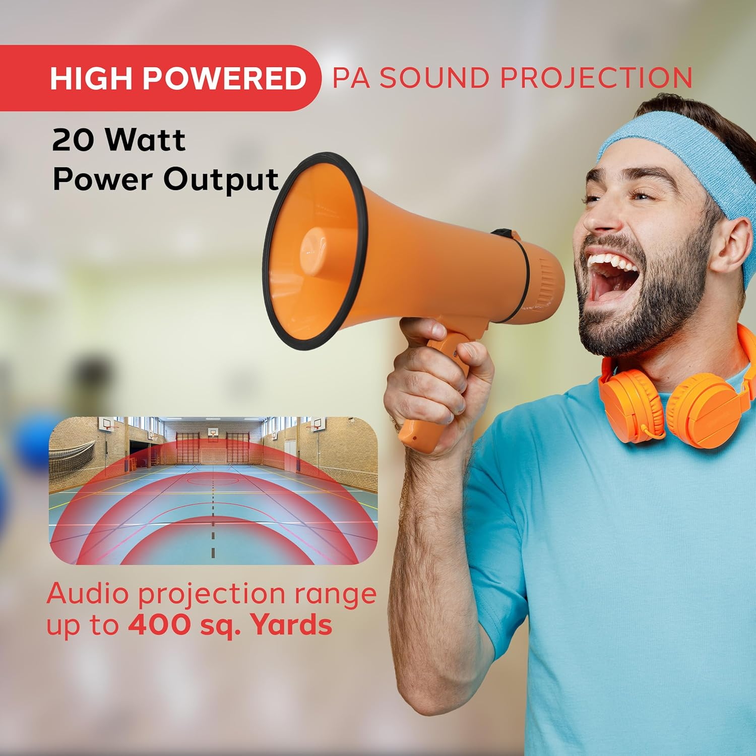 Pyle 20W Megaphone Bullhorn – Portable Handheld Loudspeaker with Adjustable Volume and Siren – Compact, Powerful for Announcements, Events, Sports, and Public Address