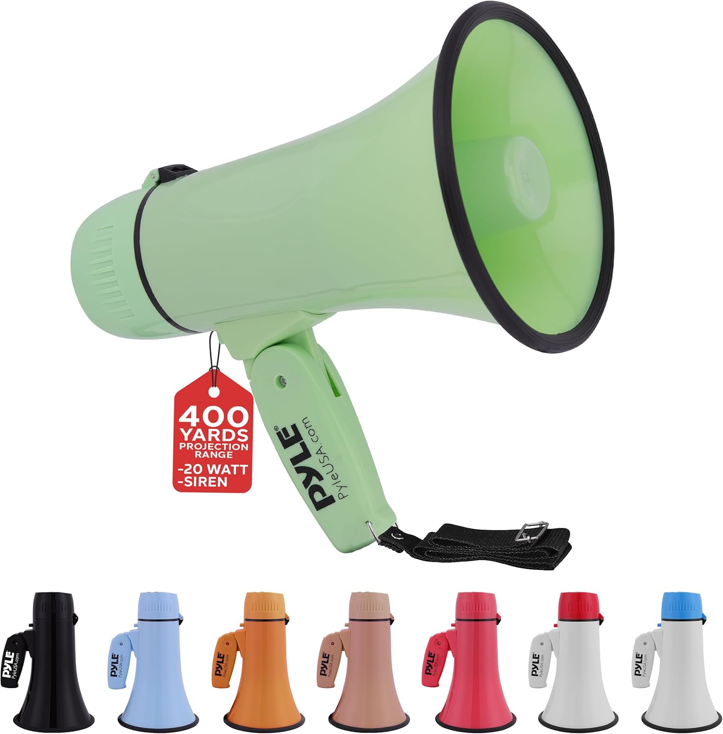 Pyle 20W Megaphone Bullhorn Speaker – Compact Handheld Loudspeaker with Adjustable Volume and Siren – Powerful, Portable Bullhorn for Announcements, Events, Sports, and Public Address