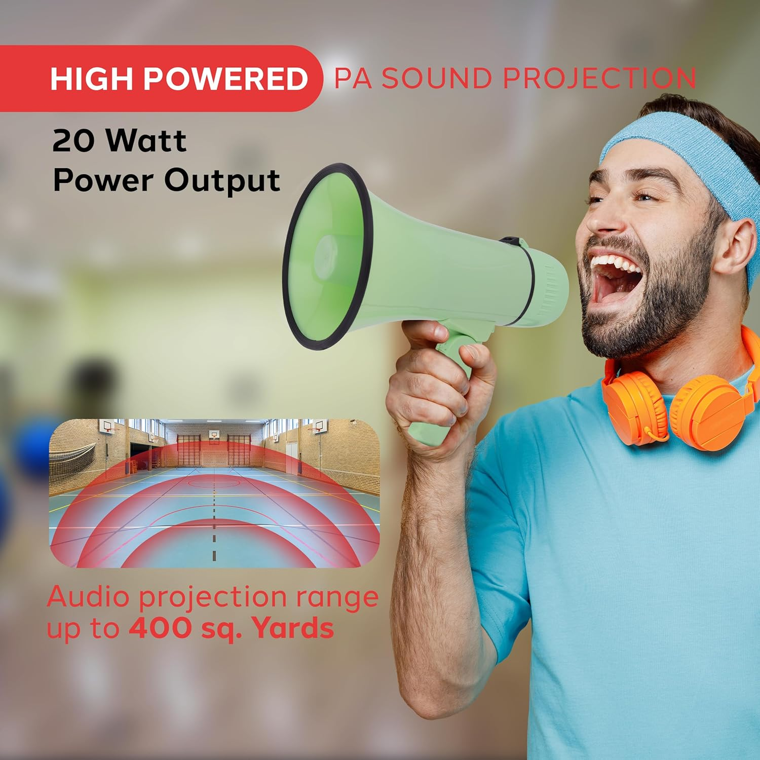 Pyle 20W Megaphone Bullhorn Speaker – Compact Handheld Loudspeaker with Adjustable Volume and Siren – Powerful, Portable Bullhorn for Announcements, Events, Sports, and Public Address