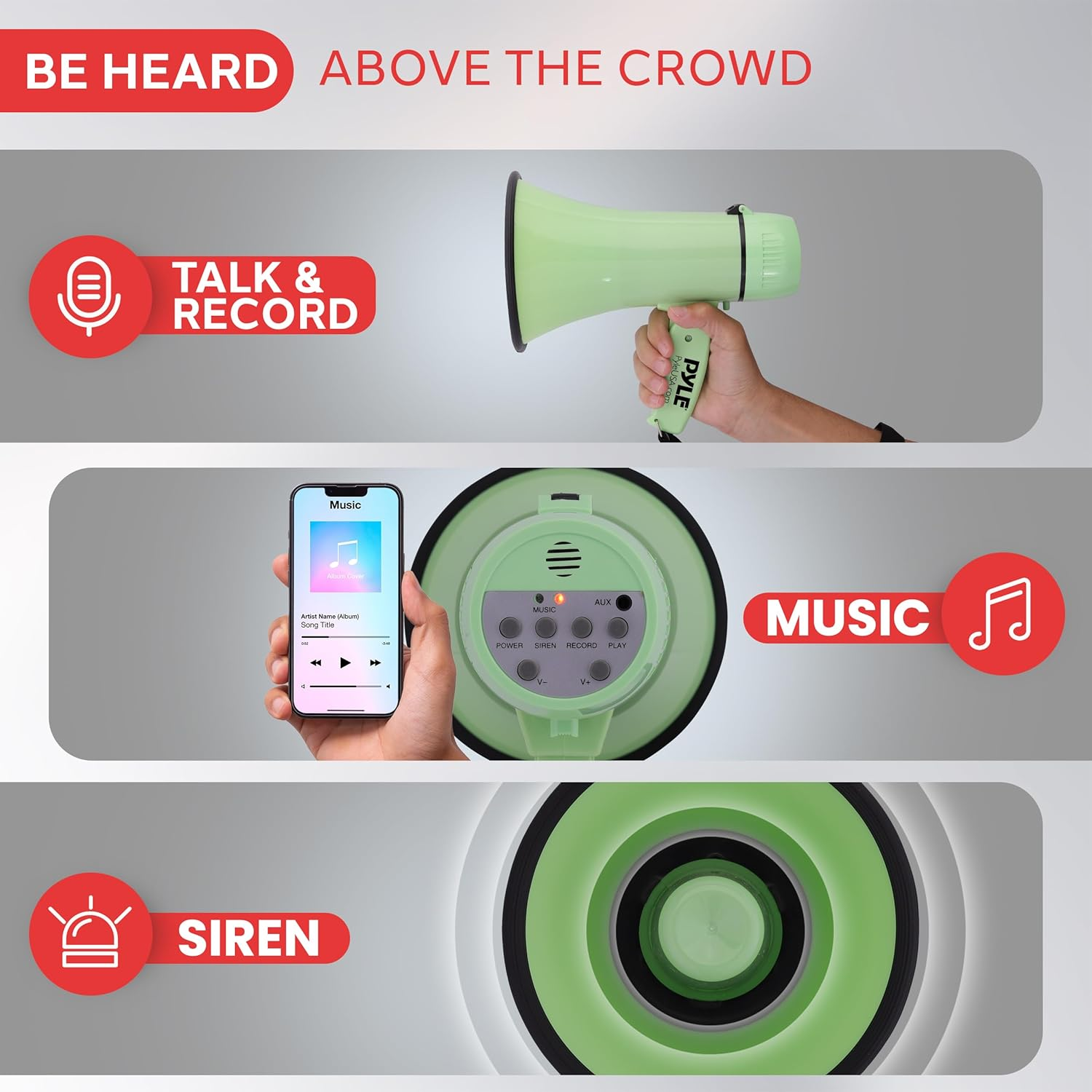 Pyle 20W Megaphone Bullhorn Speaker – Compact Handheld Loudspeaker with Adjustable Volume and Siren – Powerful, Portable Bullhorn for Announcements, Events, Sports, and Public Address