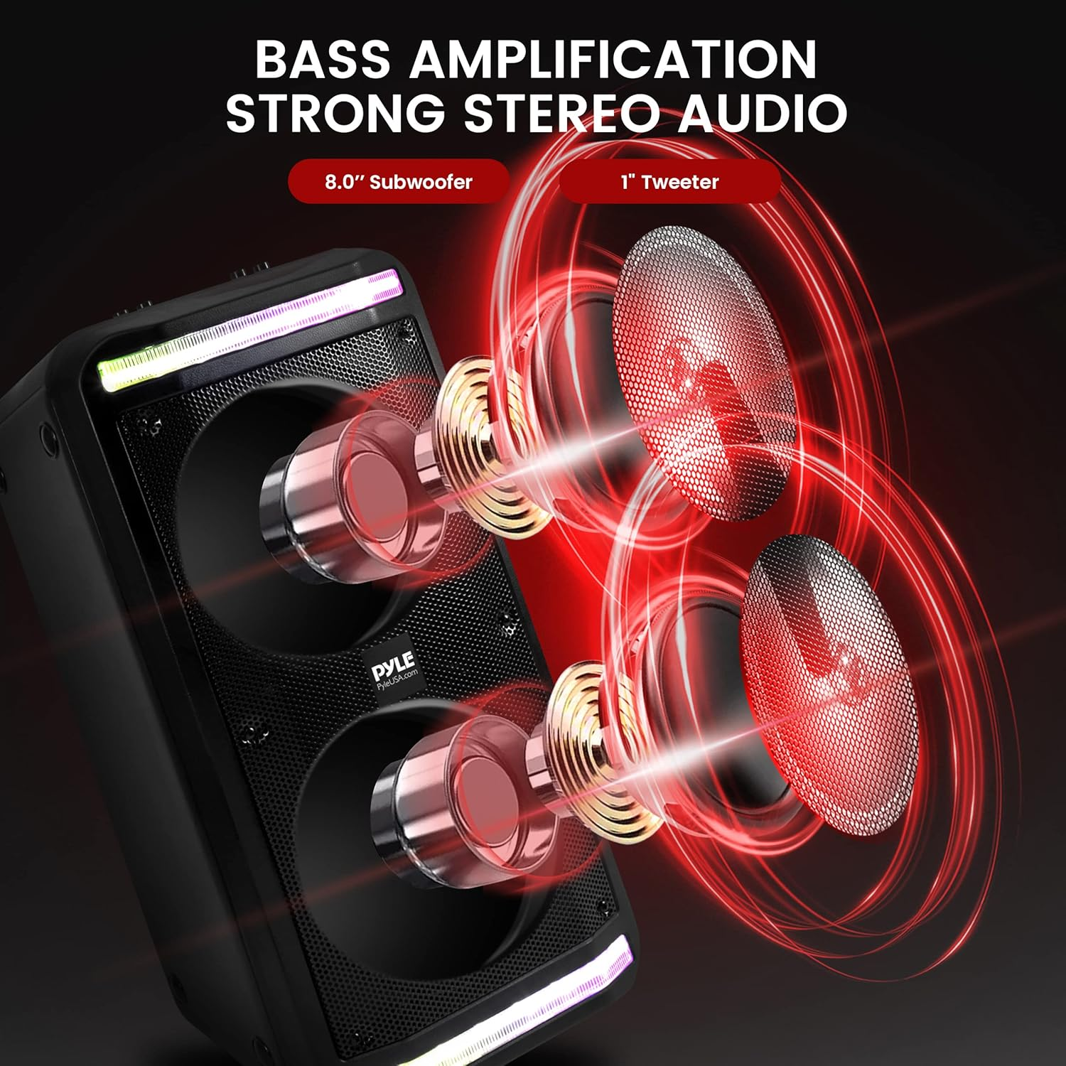 Pyle 600W Portable Bluetooth PA Speaker System – Rechargeable Indoor/Outdoor Sound System with Recorder, Mic Input, Party Lights, AUX, FM Radio, and Remote – Pyle PPHP288B