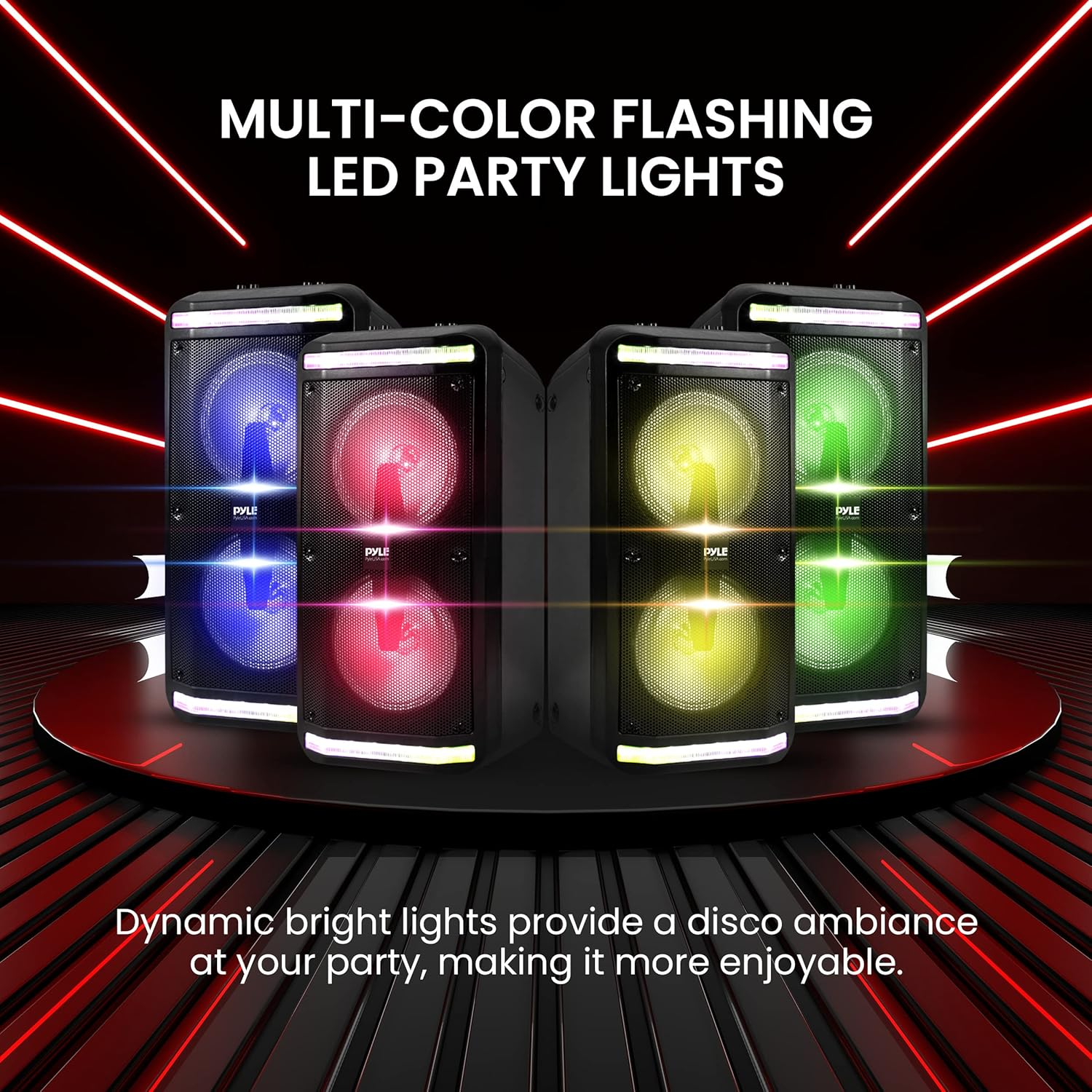 Pyle 600W Portable Bluetooth PA Speaker System – Rechargeable Indoor/Outdoor Sound System with Recorder, Mic Input, Party Lights, AUX, FM Radio, and Remote – Pyle PPHP288B