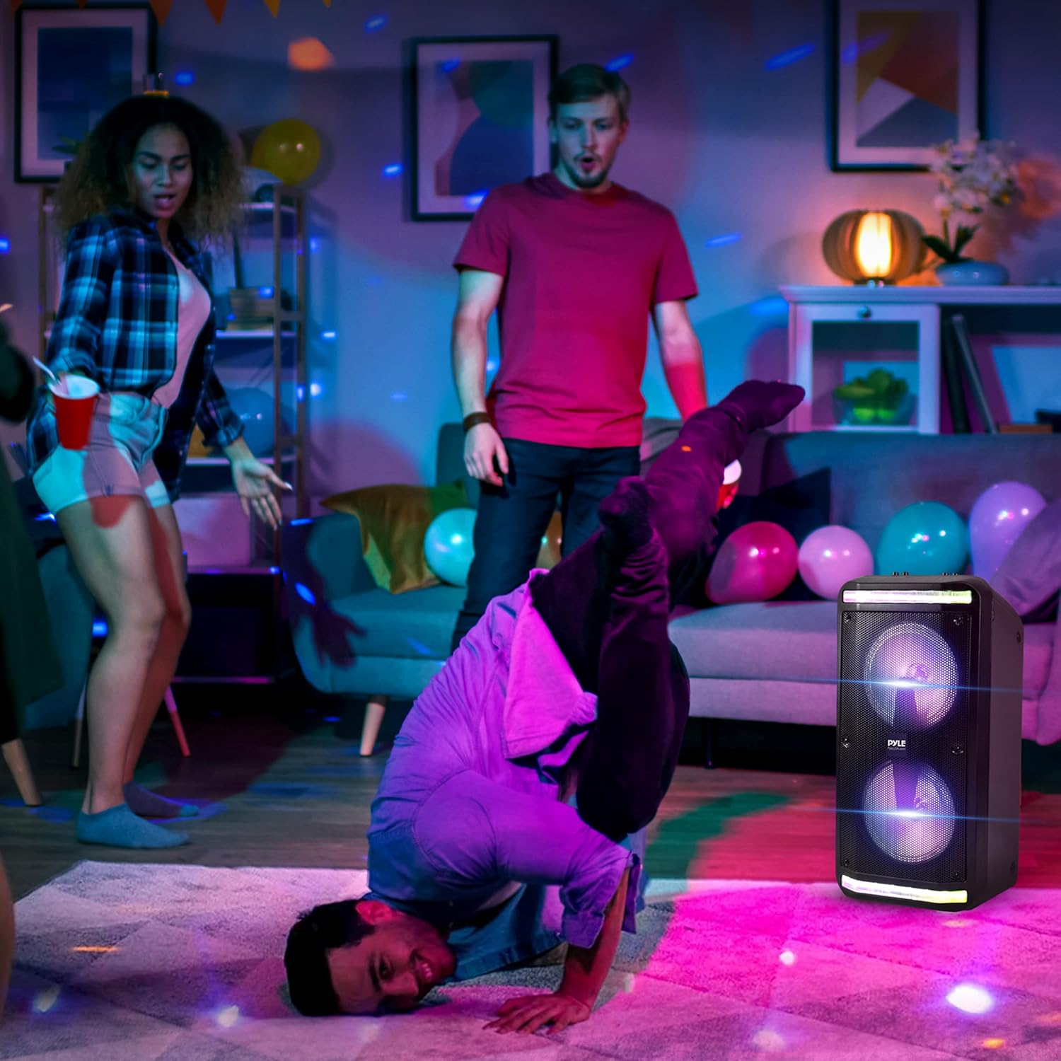 Pyle 600W Portable Bluetooth PA Speaker System – Rechargeable Indoor/Outdoor Sound System with Recorder, Mic Input, Party Lights, AUX, FM Radio, and Remote – Pyle PPHP288B