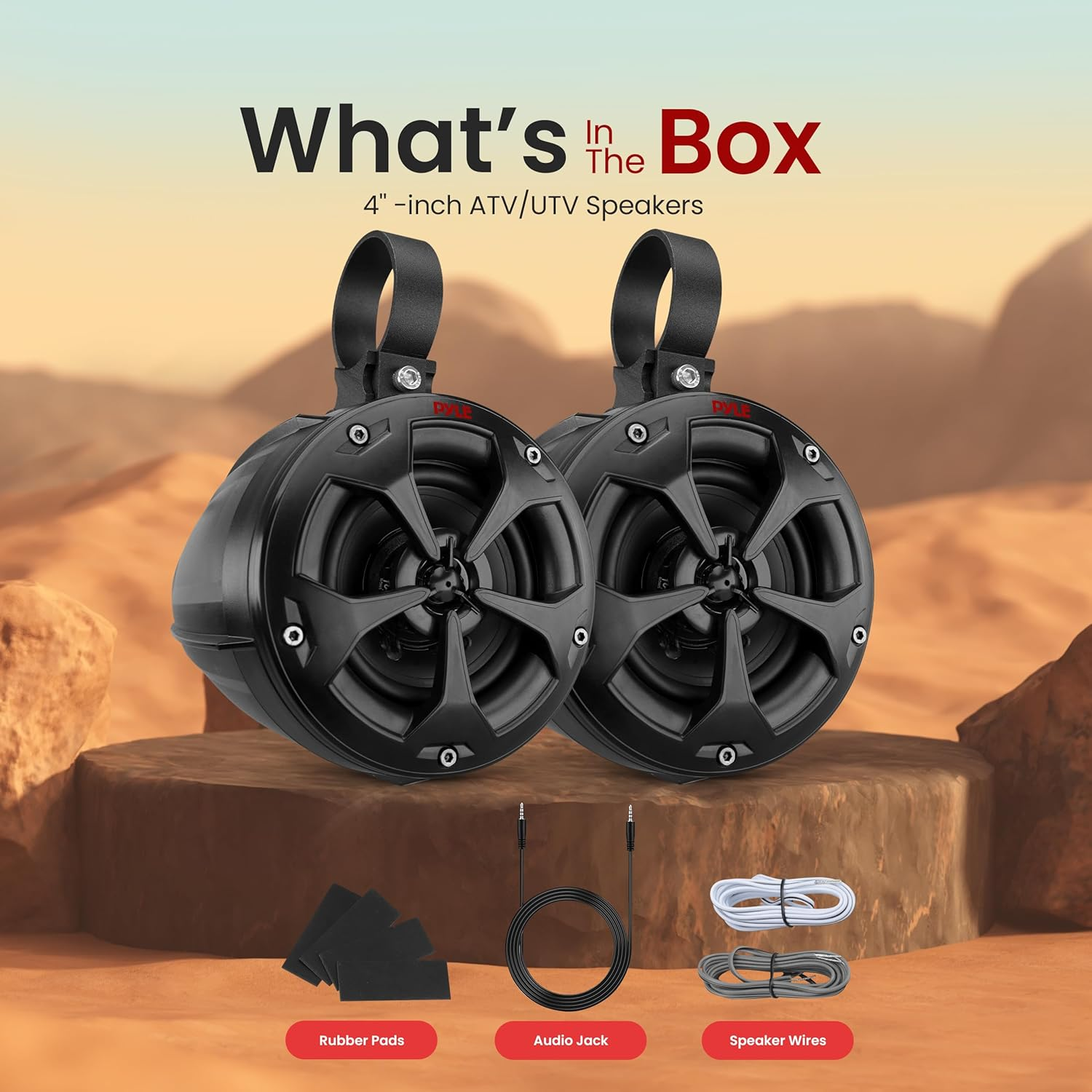 Pyle 2-Way Dual Waterproof Off-Road Speakers – 4” 800W Marine-Grade Wakeboard Tower Speaker System – Full-Range Outdoor Audio for ATV, UTV, Quad, Jeep, or Boat – PLUTV41BK, Black