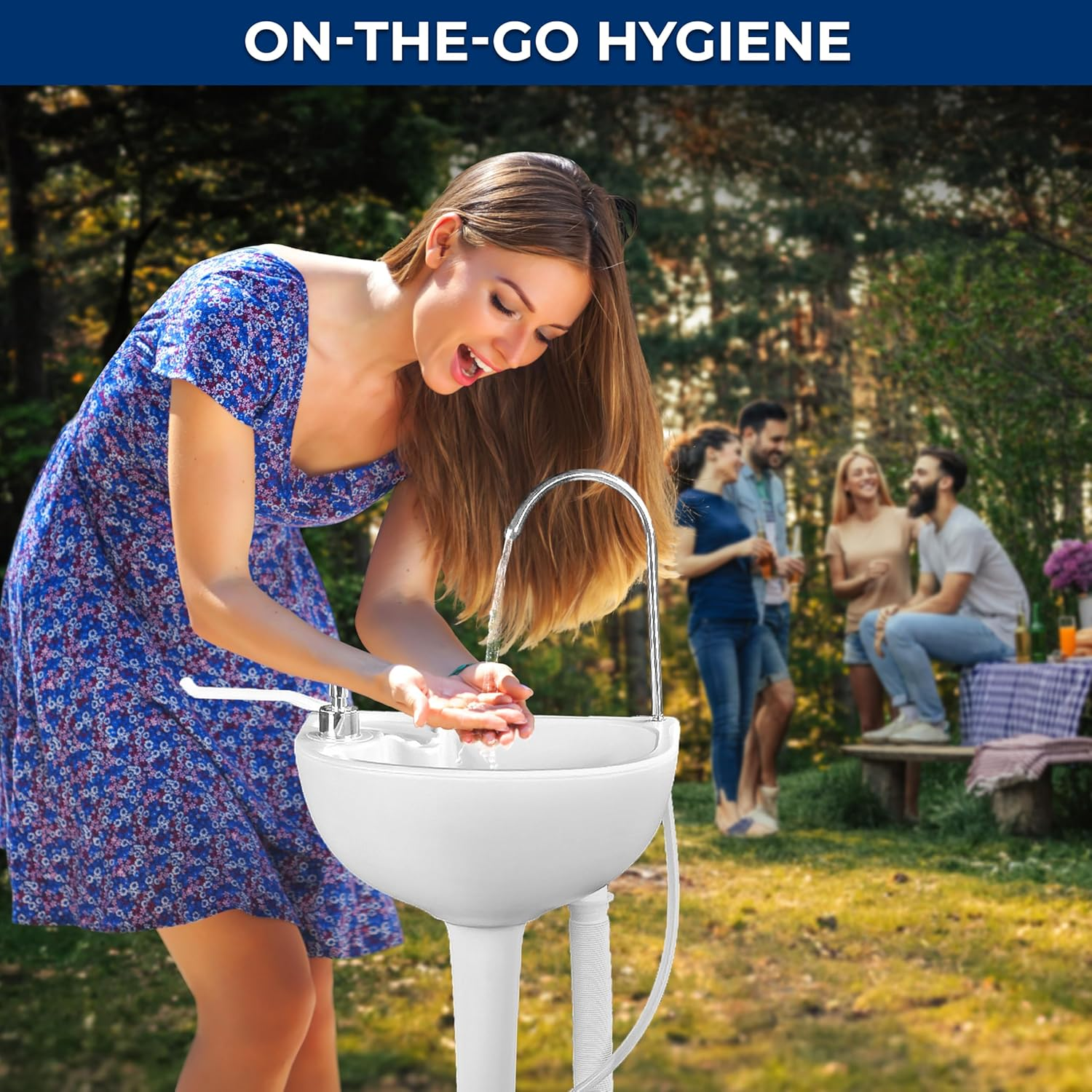 SereneLife Portable Camping Sink with 5-Gallon Water Tank, 6.4-Gallon Waste Tank, Foot Pump, Soap Dispenser, and Towel Holder – Ideal for Camping, Outdoor Use, and Worksites